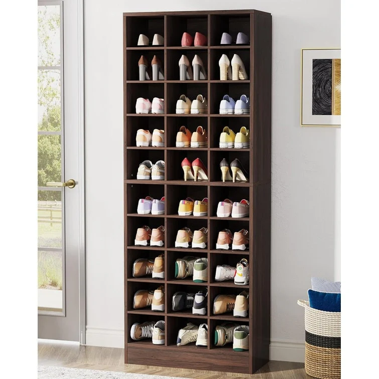 10-Tier Tall Shoe Cabinet, 30-Pair White Wood Shoe Storage Rack for Entryway and Closet - Image 4