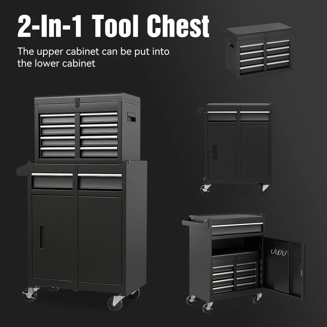 5-Drawer Rolling Tool Chest, 2 in 1 Detachable Tool Box with Lockable Wheels, Adjustable Shelf, and Liner for Garage and Workshop Storage (Yellow) - Image 14