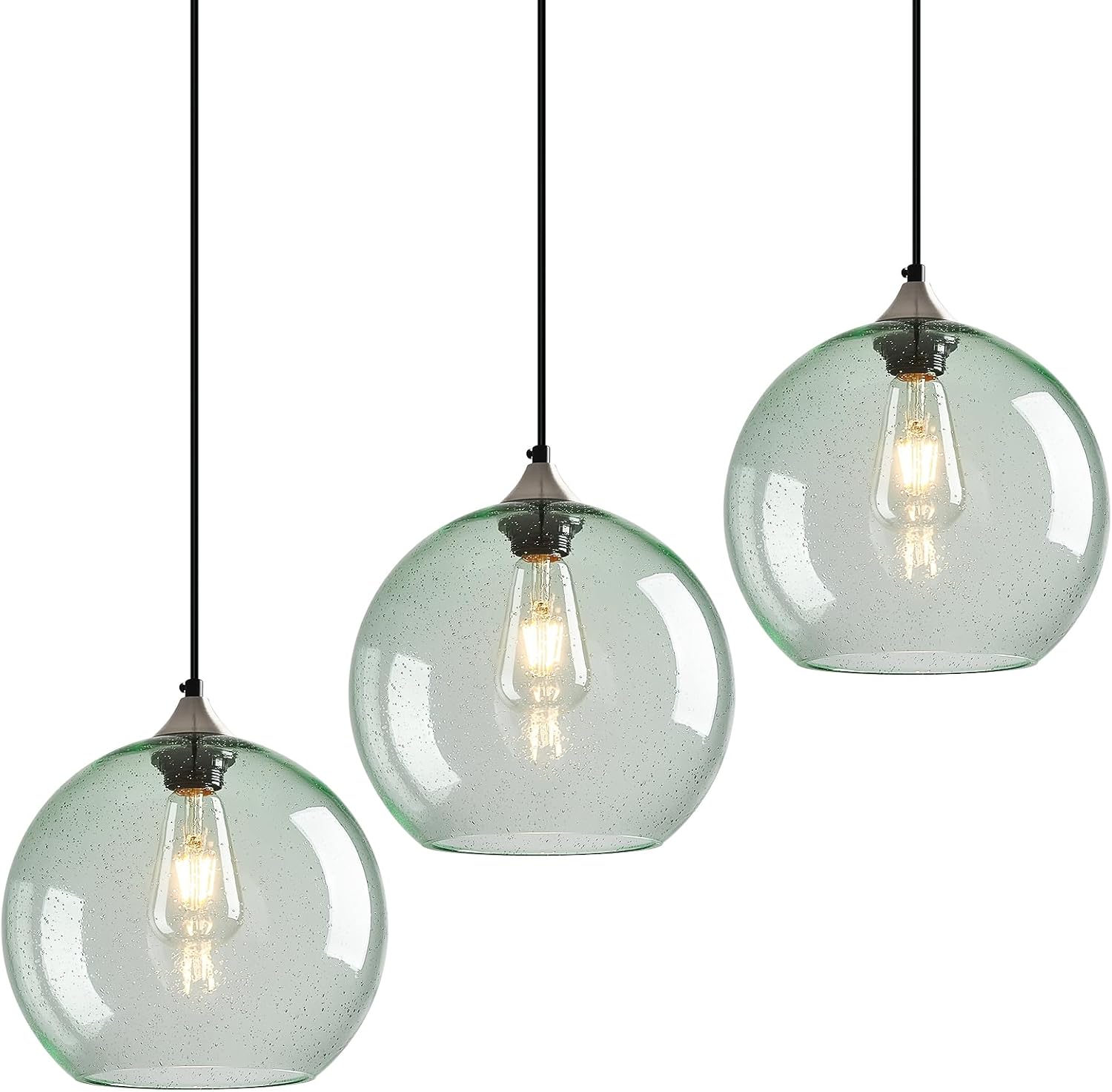 Amber Pendant Lights Kitchen Island 3 Pack, 5.9 in Seeded Glass Globe - Image 45