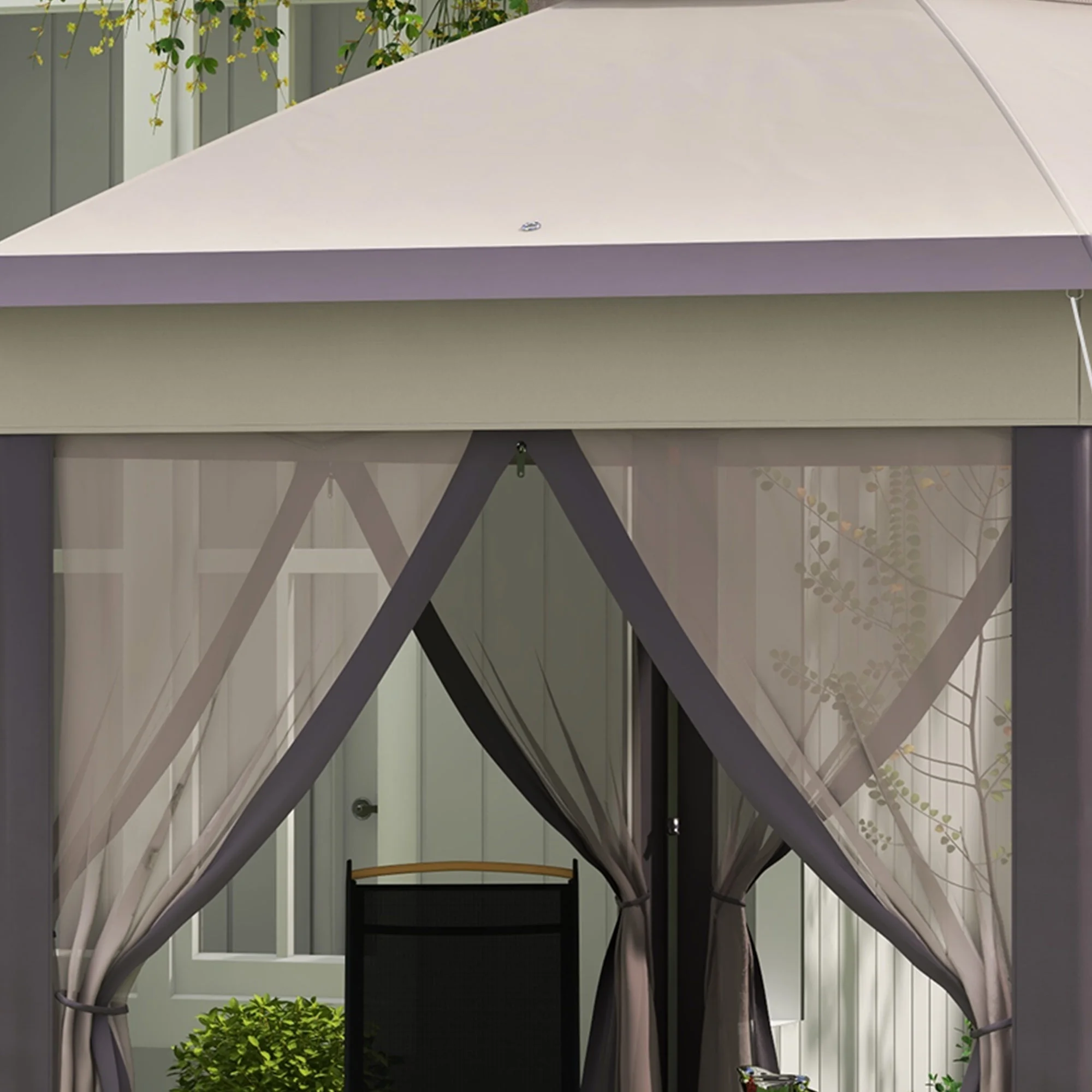 Outsunny 13' x 13' Pop Up Gazebo Hexagonal Canopy with 6 Zippered Mesh Netting, 2-Tier Roof Event Tent with Steel Frame for Patio Backyard, Gray - Image 27