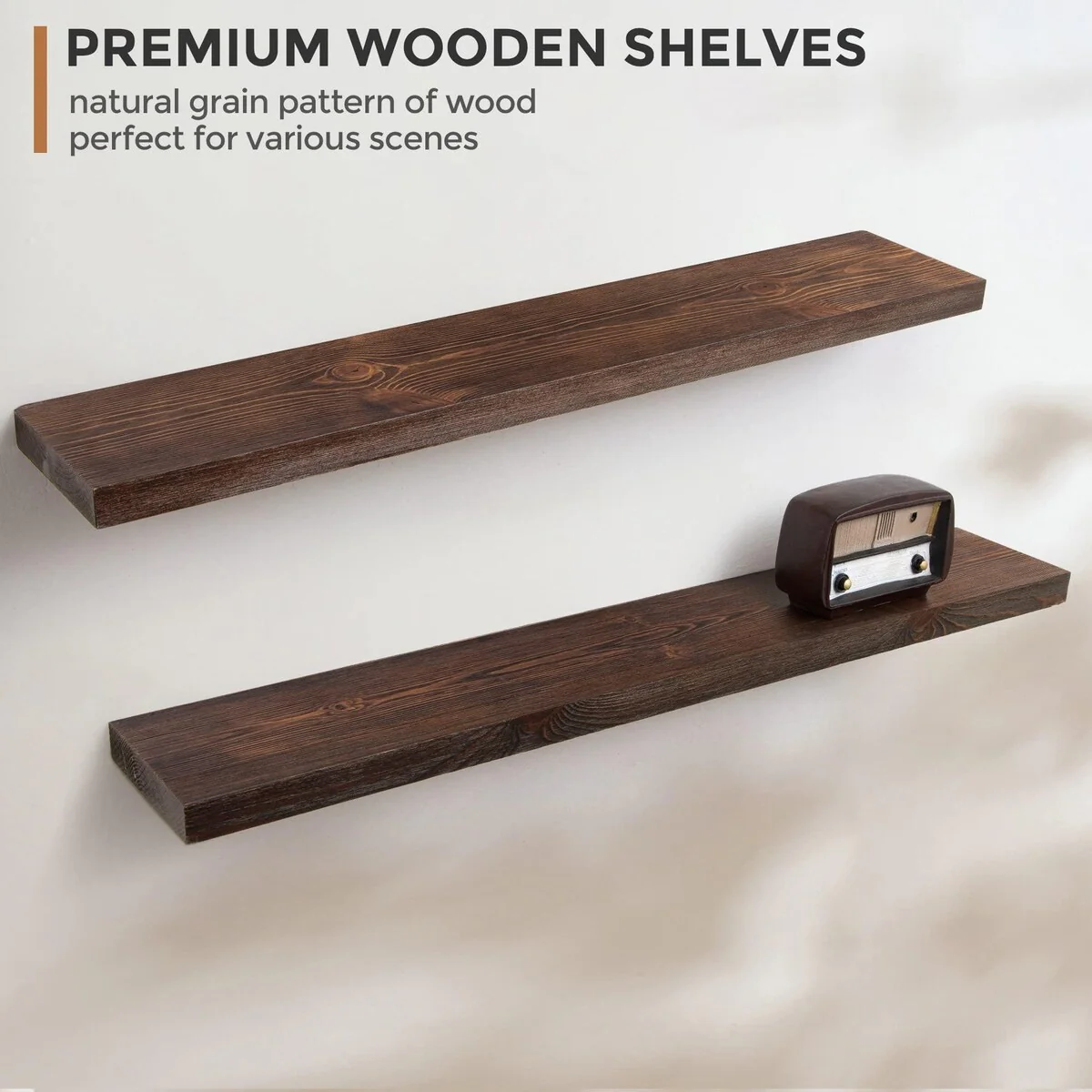 Set of 2 Handcrafted European Pine Floating Wall Shelves, Natural Rustic Wood - Image 15