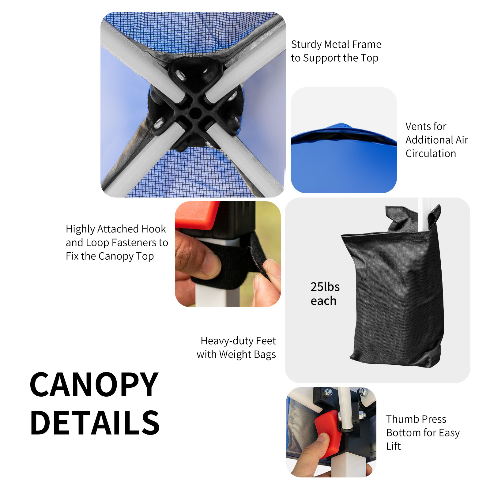 Patiojoy 6.6-?x 6.6-?Pop-up Canopy Tent Outdoor Camping Sun Shelter w/ Portable Roller Bag & 4 Weight Bags Blue - Image 10