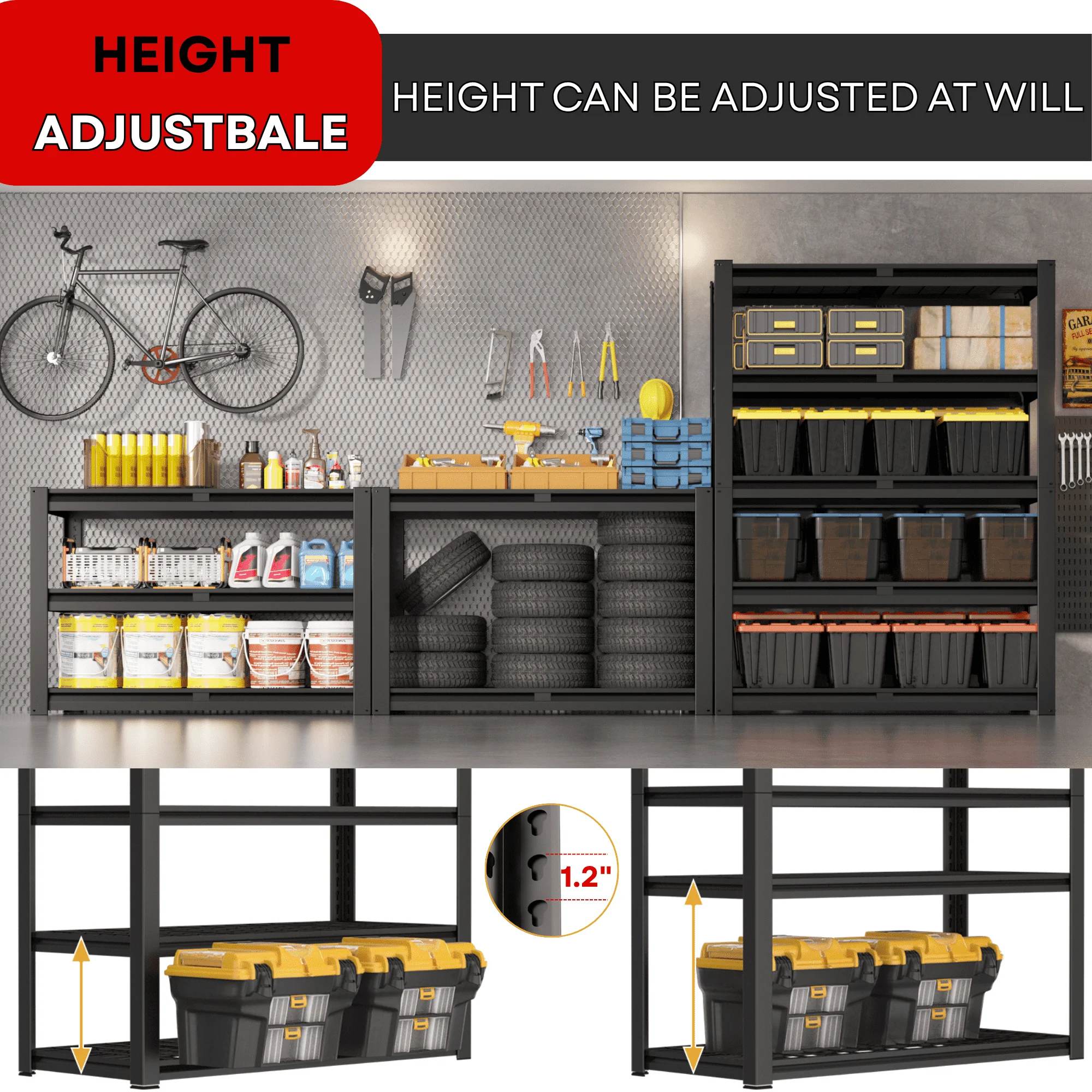 Prilinex 2500LBS Metal Storage Shelves Wire Shelving Unit Garage Storage Rack 47"W x 18"D x 72"H Heavy Duty Industrial Shelving - Image 5