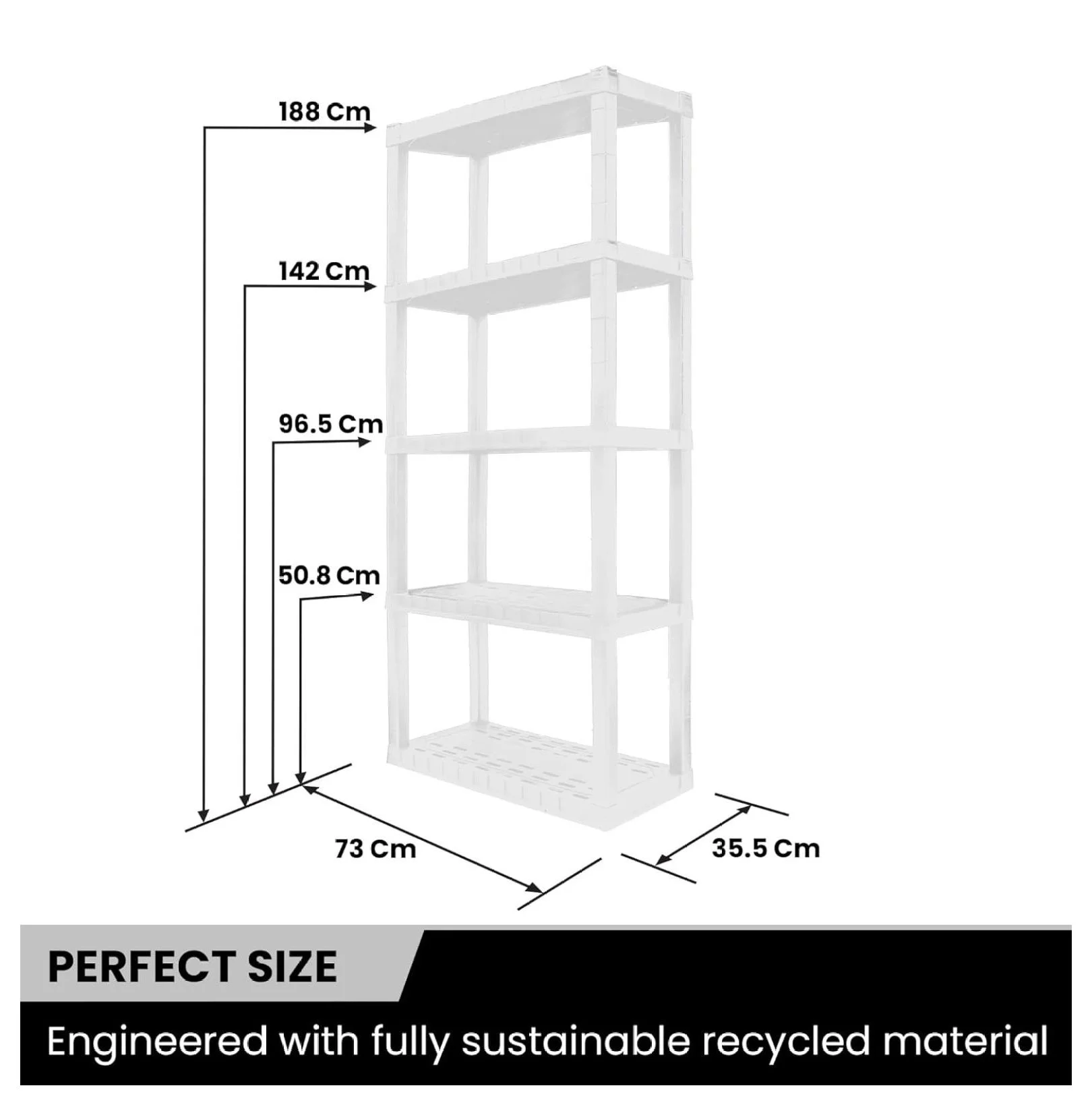 Oskar 5 Tier Plastic Shelves - Bathroom, Kitchen, Garage Storage - Heavy Duty, Stackable, No Tools, White 5-Tier-Small White - Image 3