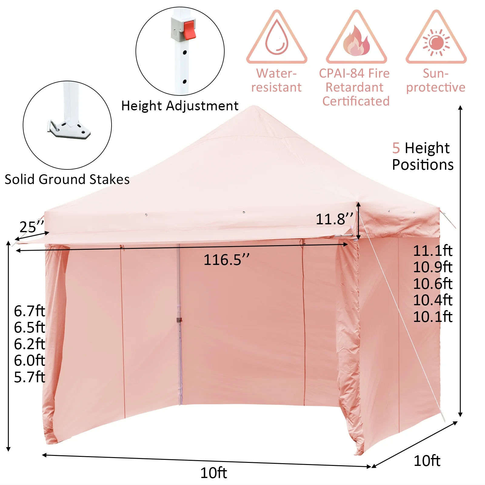 Patiojoy 10x10ft Pop up Tent, 4 Height Adjustment Folding Camping Tent with Awning Blue - Image 18