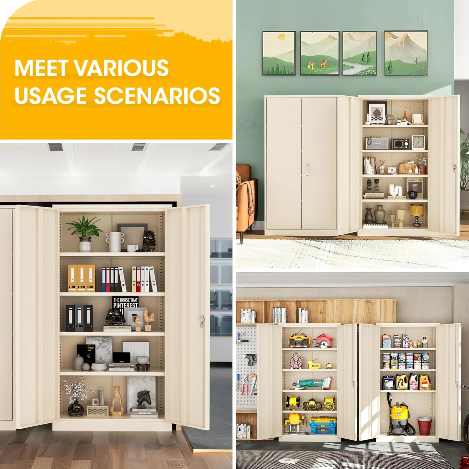 SOLAURA Metal Storage Cabinet with Wheels, 73" Garage Rolling Cabinet with Locking Door and 4 Shelves, Tool Cabinet on Caster for Home, Office, Black - Image 23