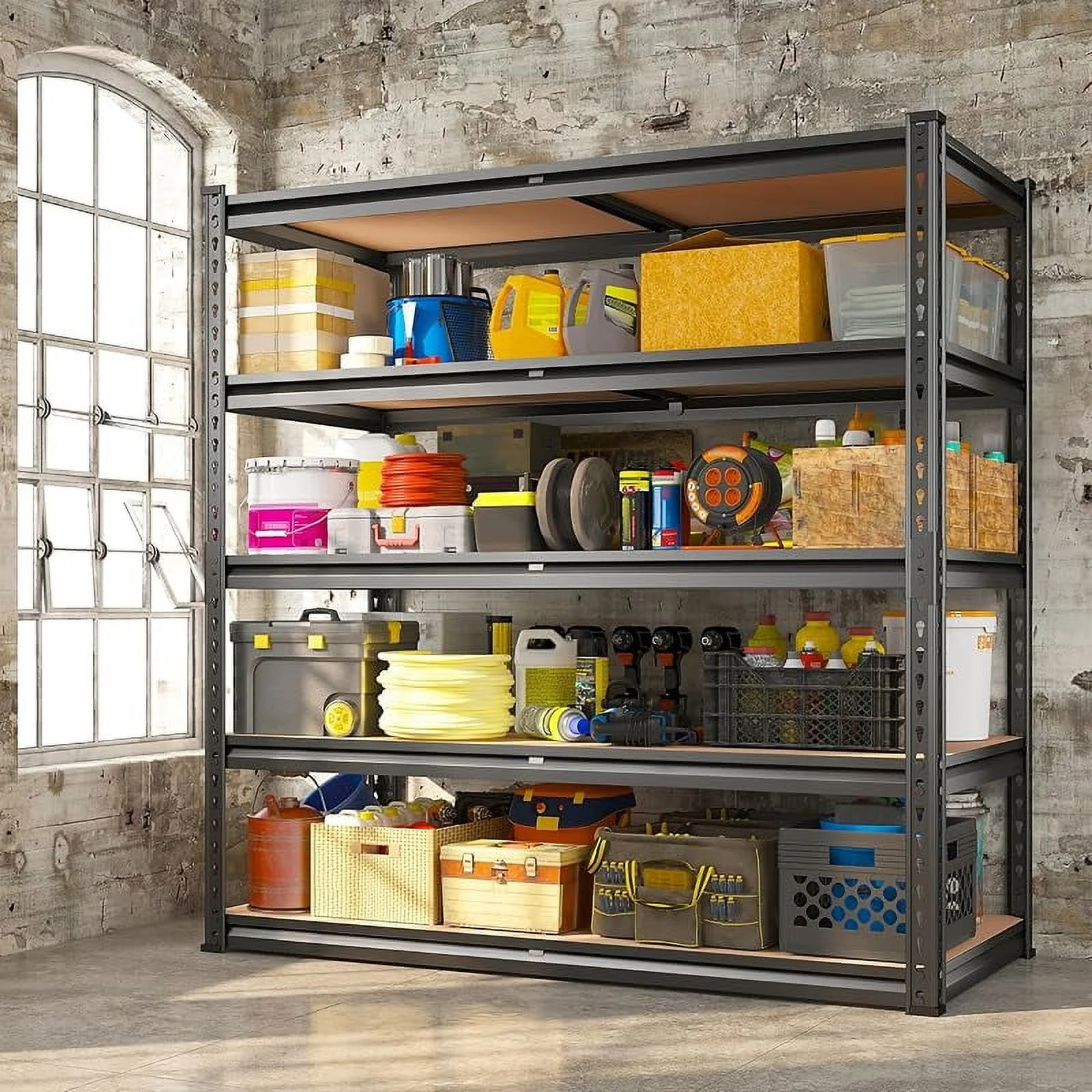 5 Tier Garage Storage Shelves, Industrial Style, 72"H x 35.5"W x 15.8"D, 2000LBS Capacity, Adjustable Height, Divisible Shelves - Image 7