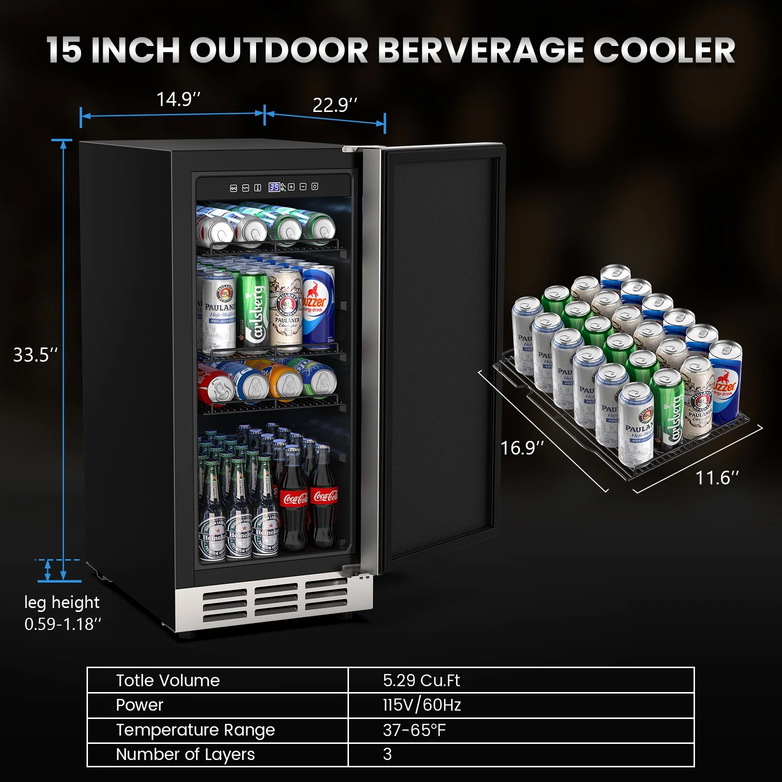 QAUSOU 24 Inch Under Counter Double Drawer Fridge, Weather Proof Stainless Steel Outdoor Beverage Refrigerator for Patio - Image 15