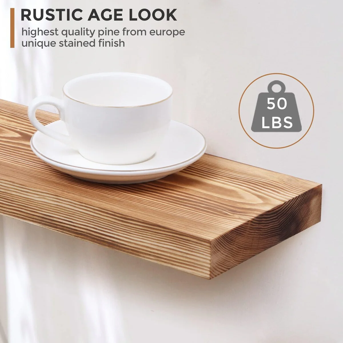Set of 2 Handcrafted European Pine Floating Wall Shelves, Natural Rustic Wood - Image 28