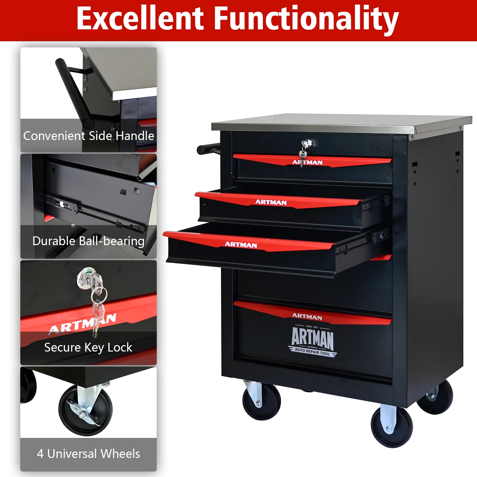 ARTMAN 6 Drawers Metal Rolling Storage Tool Chest Cabinet Cart with Wheels,with Key Locking and Parking Brake, Tool Box for Garage Workshop Warehouse - Image 18