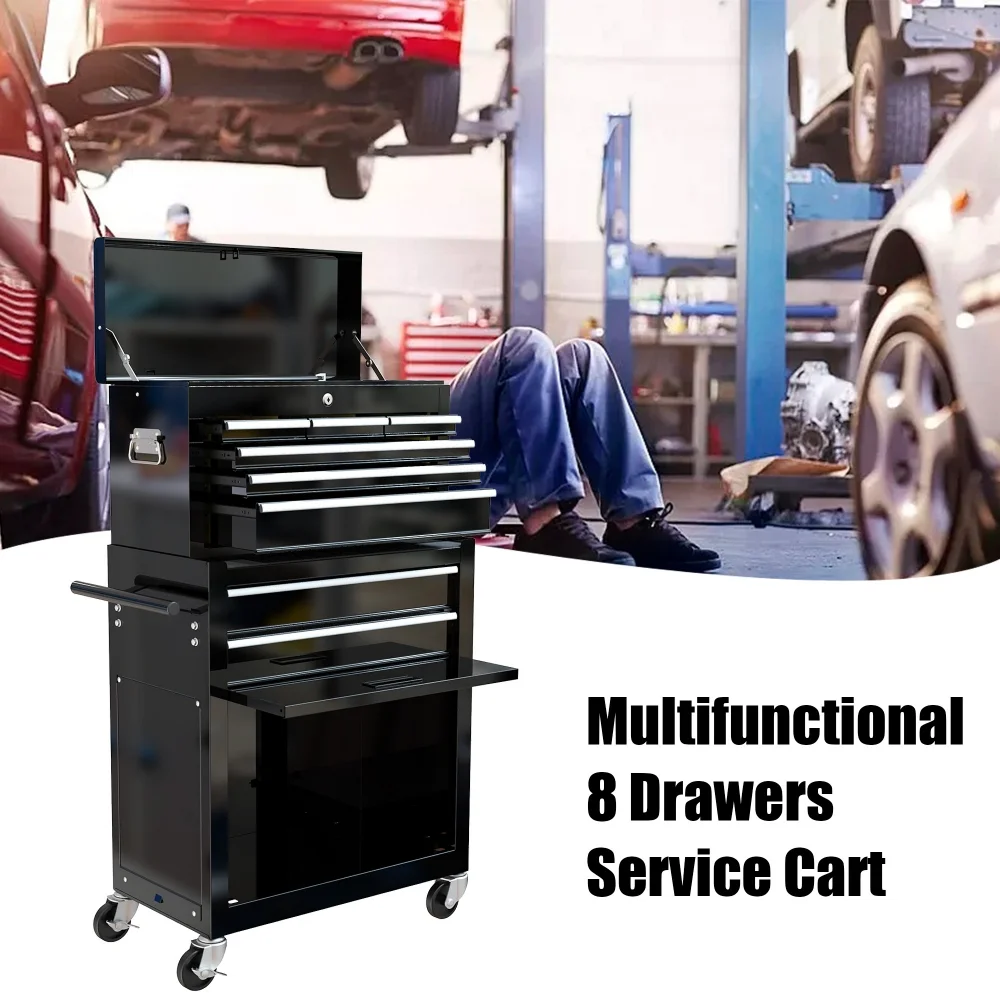 8-Drawer Rolling Tool Chest with Wheels, Removable Tool Box with Locking System, Tool Box Organizer with Hooks, Large Capacity Garage Storage Cabinet for Warehouse, Garage, Repair Shop, Orange - Image 11