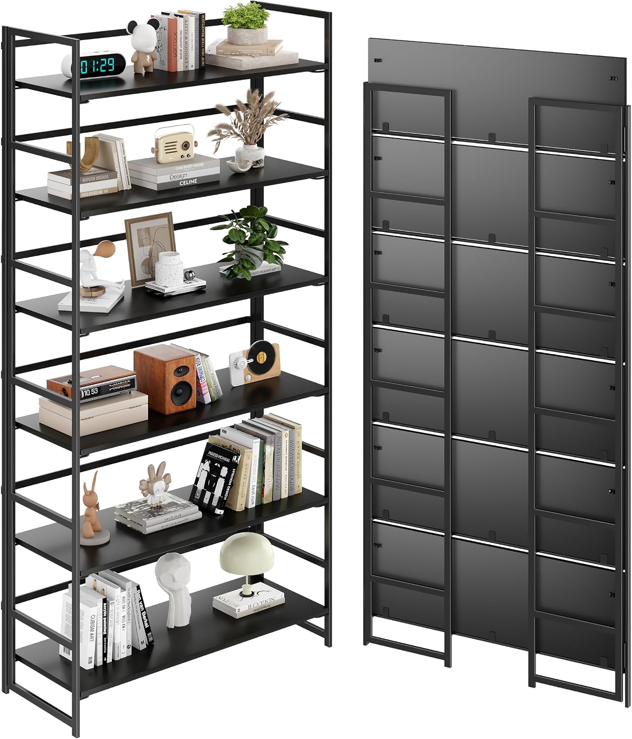 Vintage Multifunctional Folding Bookshelf, No-Assembly Plant Stand Storage Rack Shelves for Home Office (White, 5-Tier) - Image 10