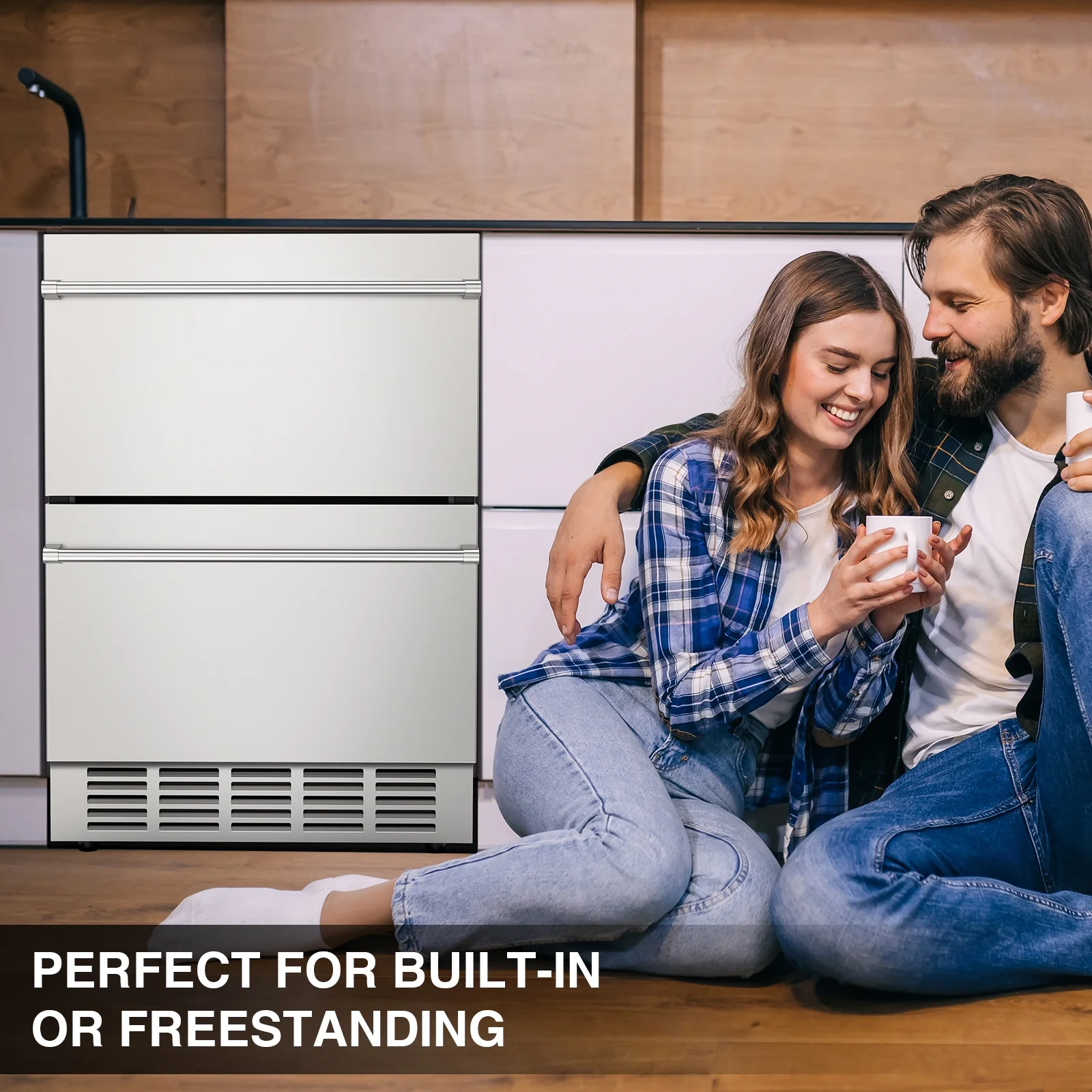QAUSOU 24 Inch Under Counter Double Drawer Fridge, Weather Proof Stainless Steel Outdoor Beverage Refrigerator for Patio - Image 6