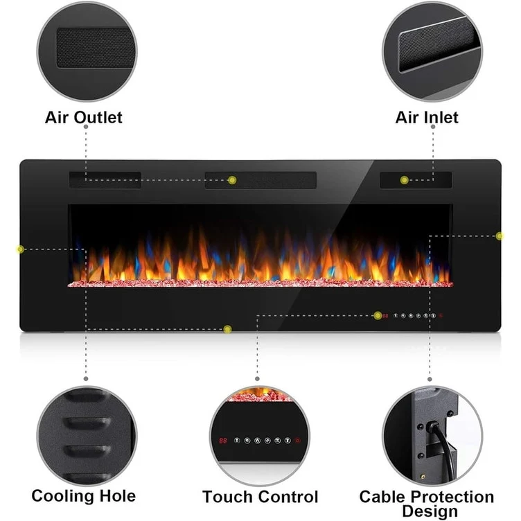 Recessed Electric Fireplace Heater, Wall Mounted 750-1500W Fireplace with Remote Control - Image 9