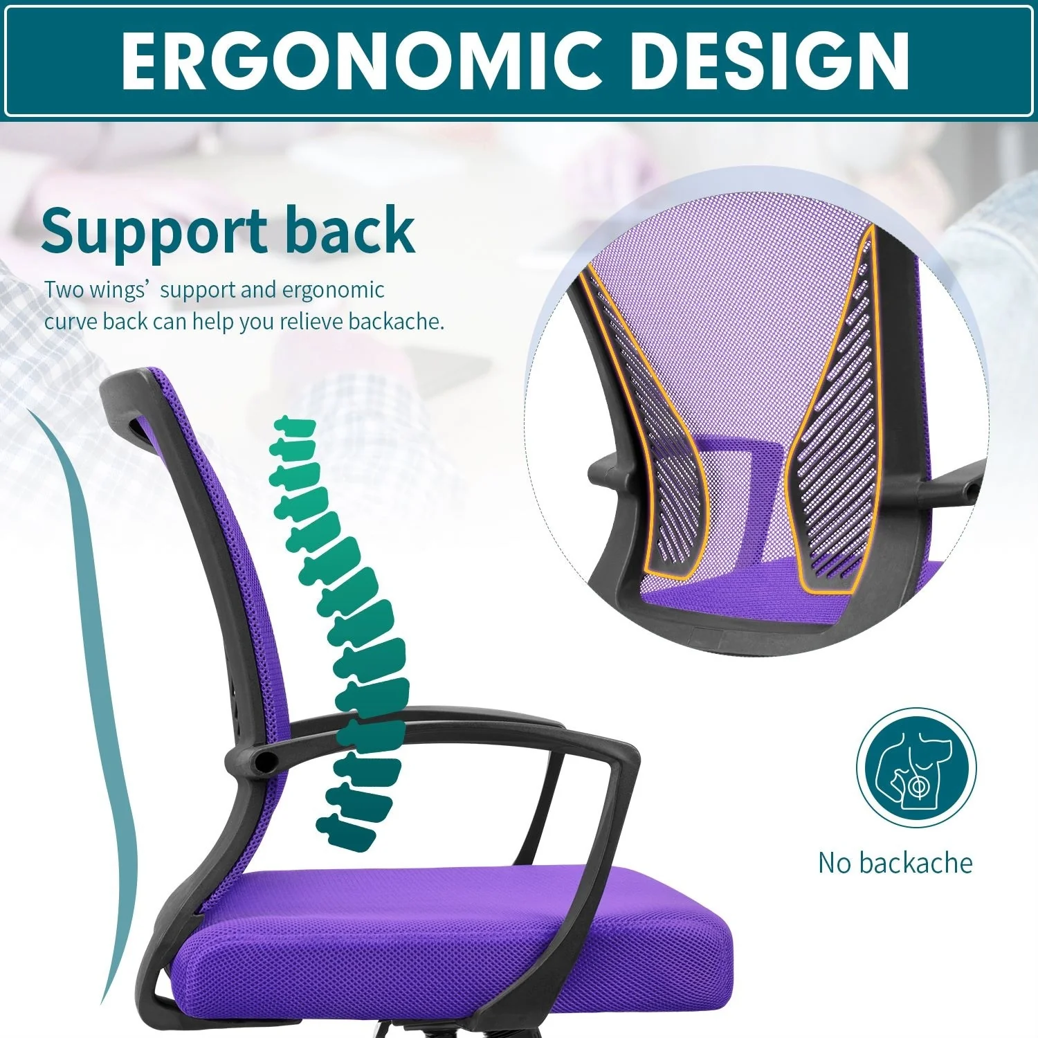 Ergonomic Mesh Office Chair with Lumbar Support, Breathable Computer Desk Chair - Image 50