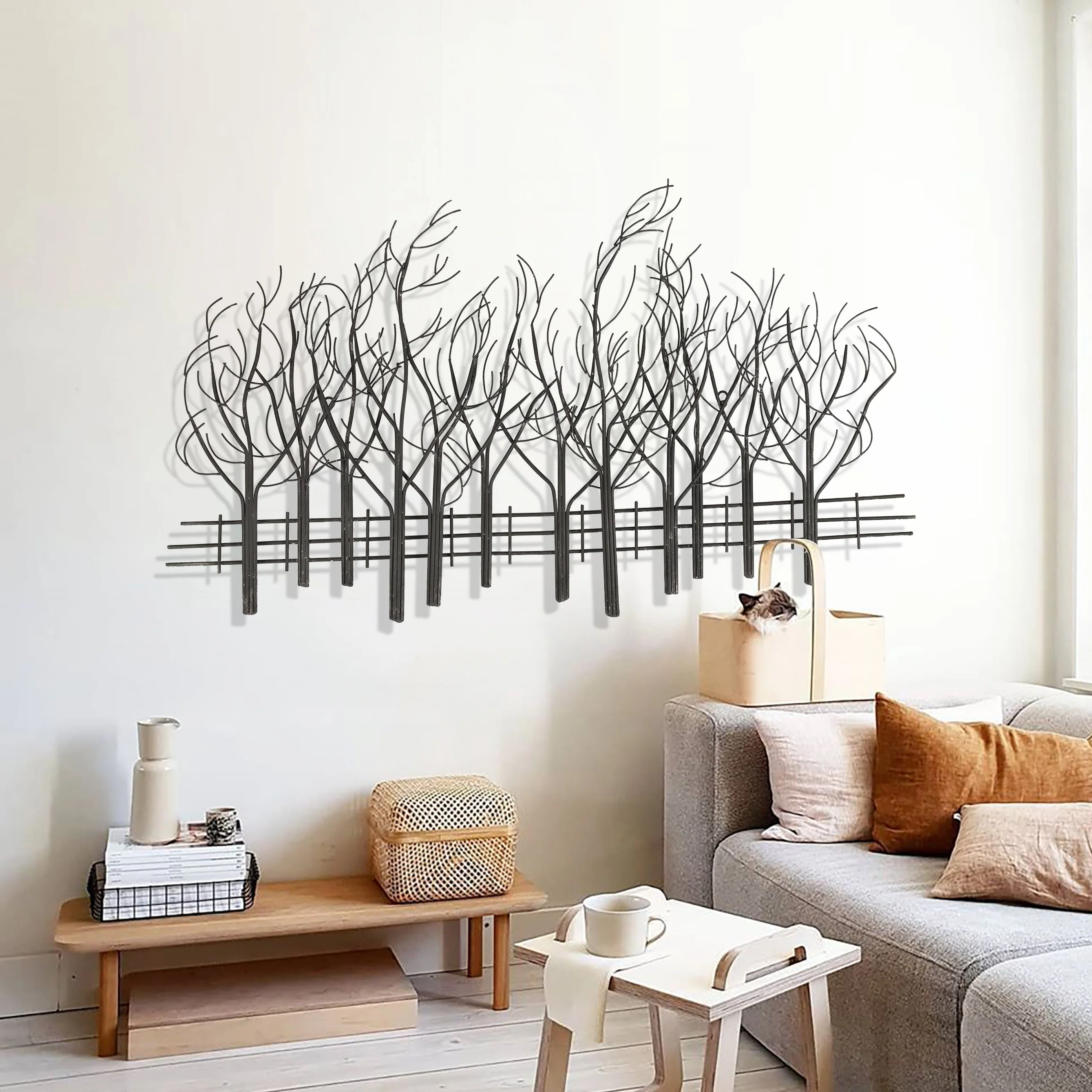 Black Metal Tree Wall Decor, Modern Forest Design Wall Art Sculpture for Living Room, Bedroom and Home Decoration - Image 5