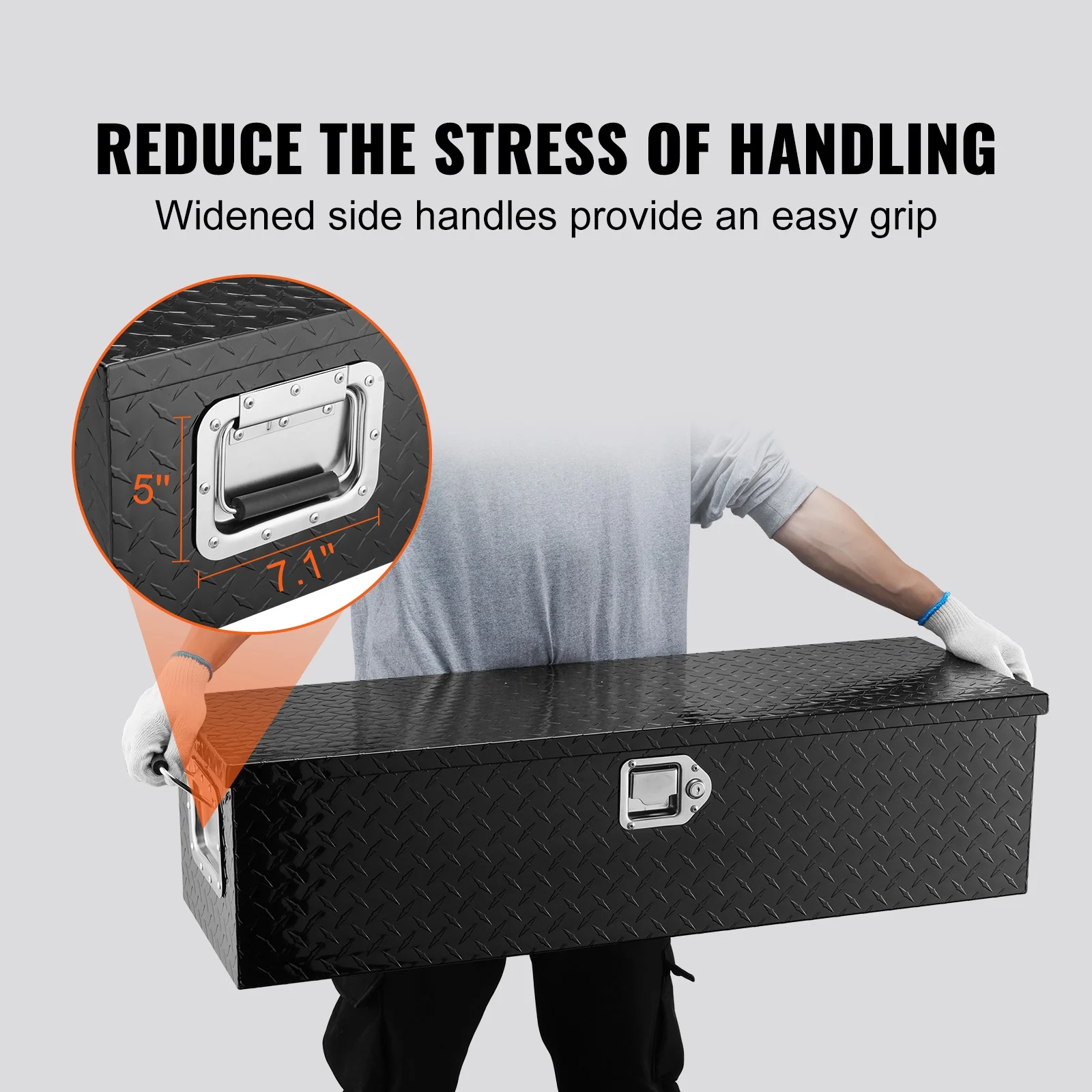 VEVOR Heavy Duty Aluminum Truck Bed Tool Box, Diamond Plate Tool Box with Side Handle and Lock Keys,Storage Tool Box Chest Box Organizer for Pickup,Truck Bed, RV, Trailer,39"x13"x10",Black - Image 5