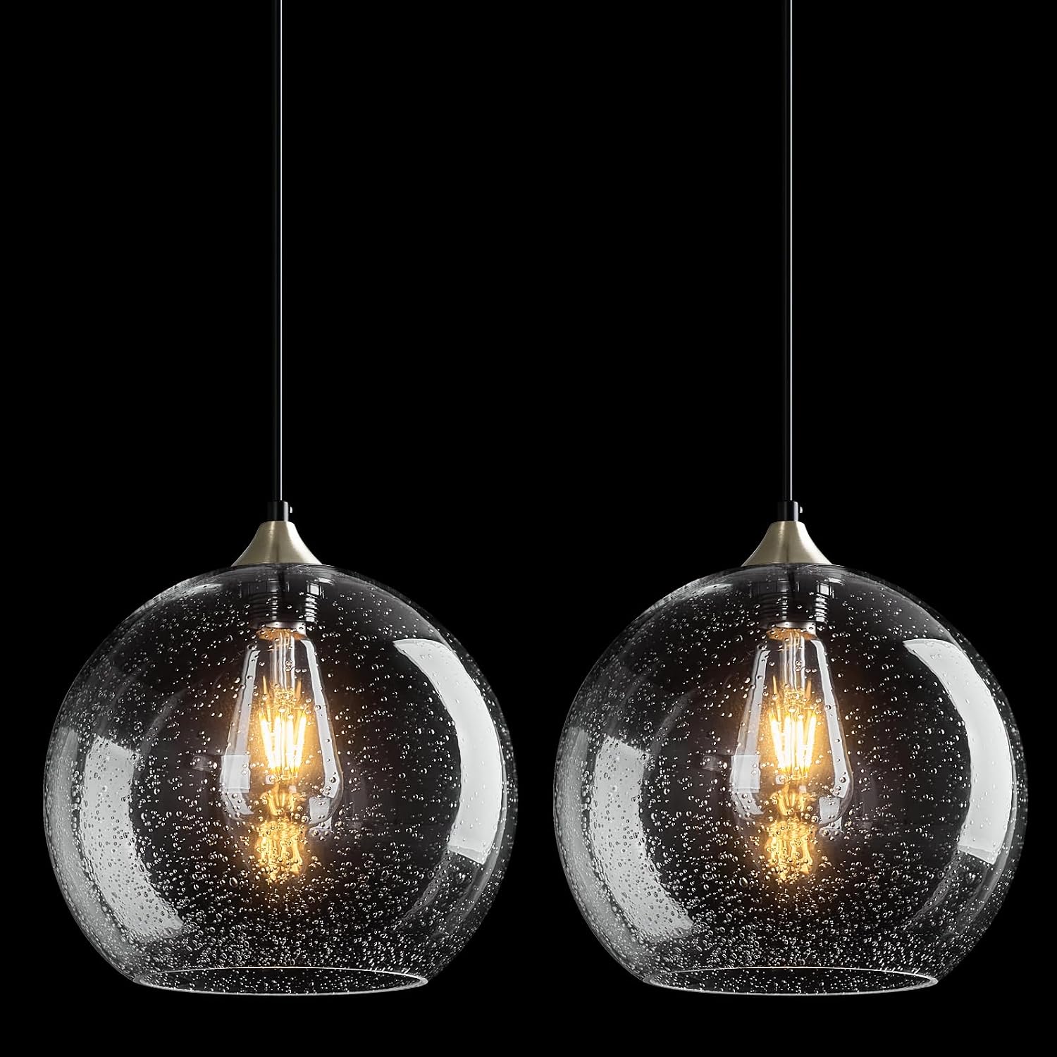 Amber Pendant Lights Kitchen Island 3 Pack, 5.9 in Seeded Glass Globe - Image 43