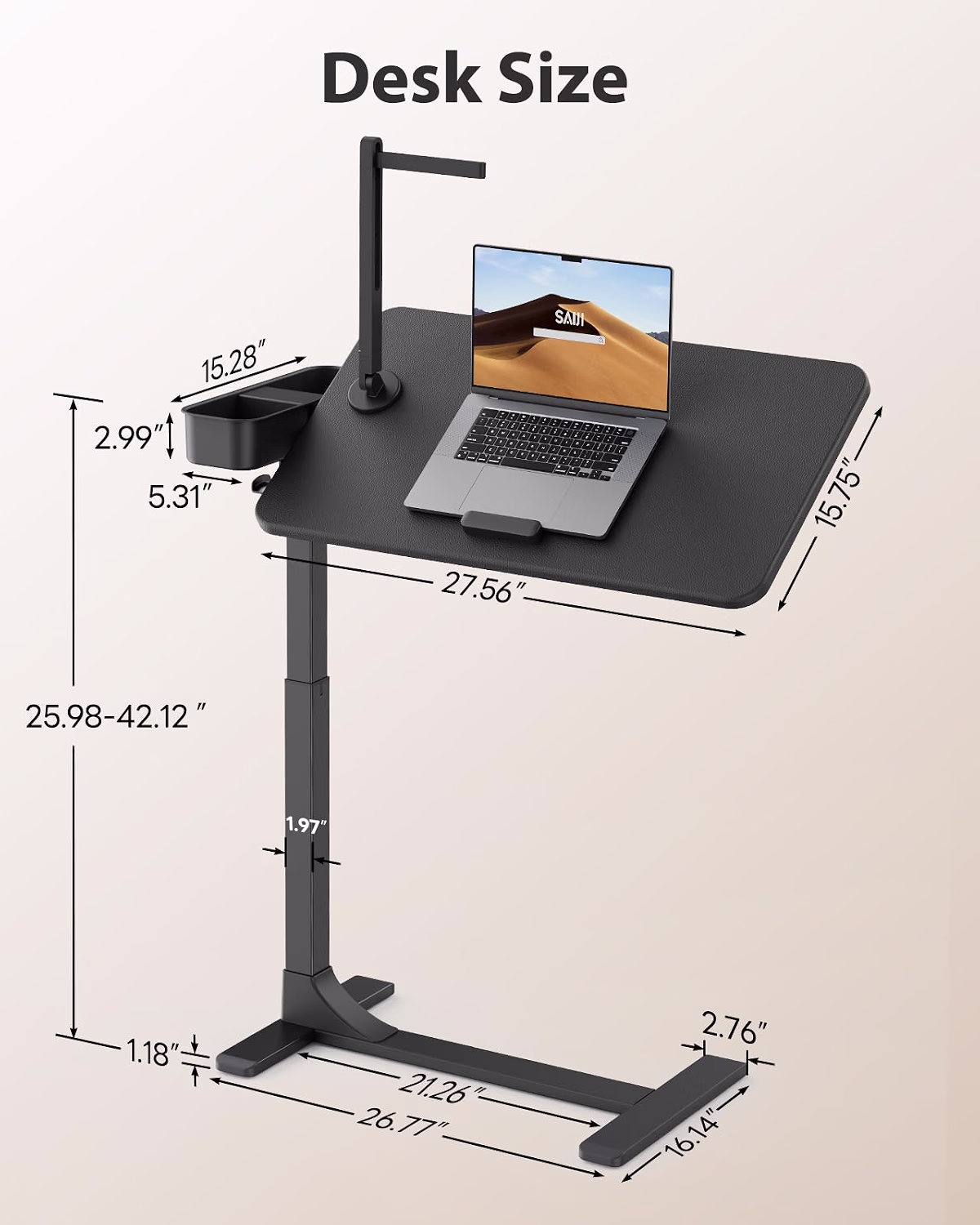 Magnetic Height and 360° Angle Adjustable Overbed Bedside Table Tray - Image 2