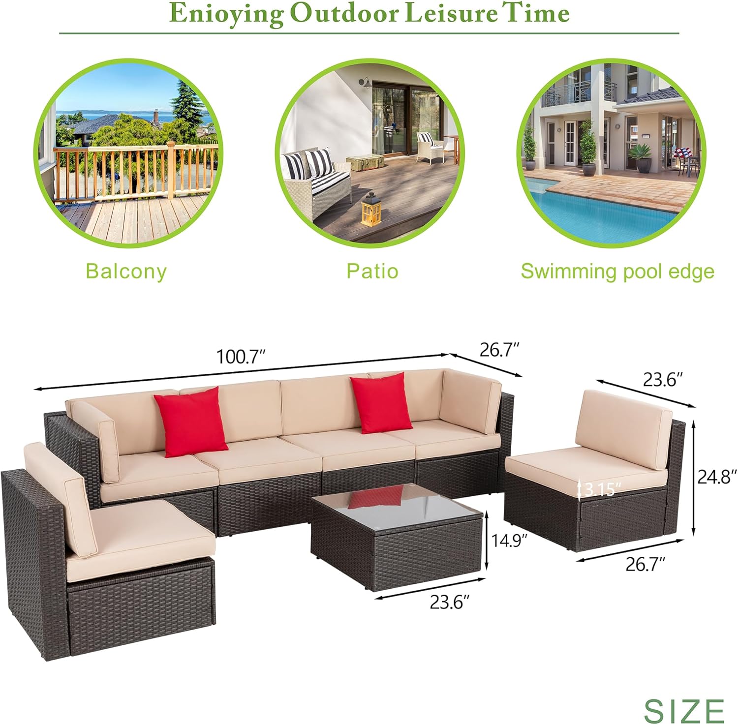 5-Piece All-Weather Patio Furniture Set with Ottoman, Outdoor Wicker Conversation Sofa Set with Cushions for Garden, Deck & Backyard - Image 35