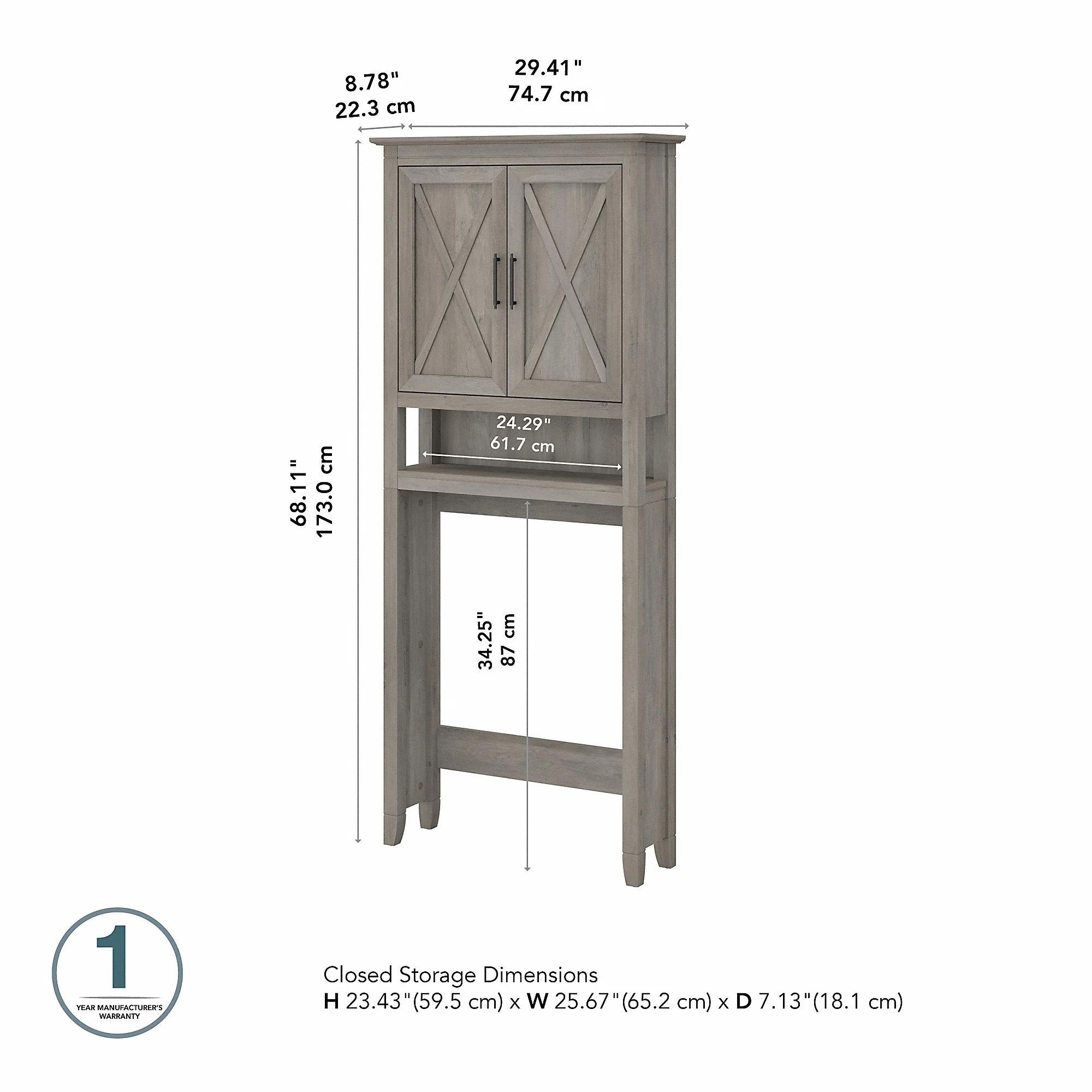 Bush Furniture Key West Over The Toilet Storage Cabinet in Driftwood Gray - Image 7
