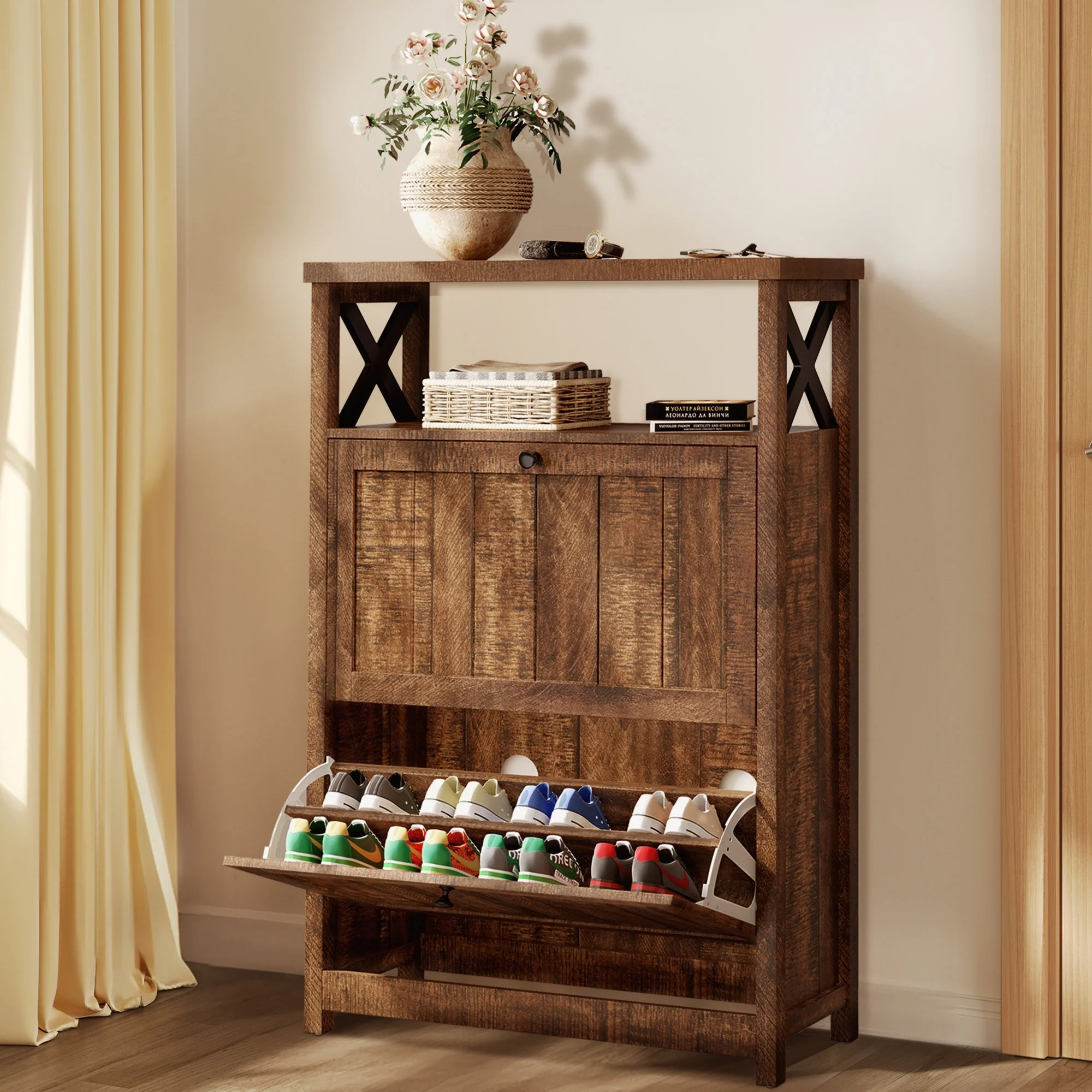 Shoe Storage Cabinet Organizer with 2 Compartments, Entryway and Hallway Shoe Cabinet - Image 13