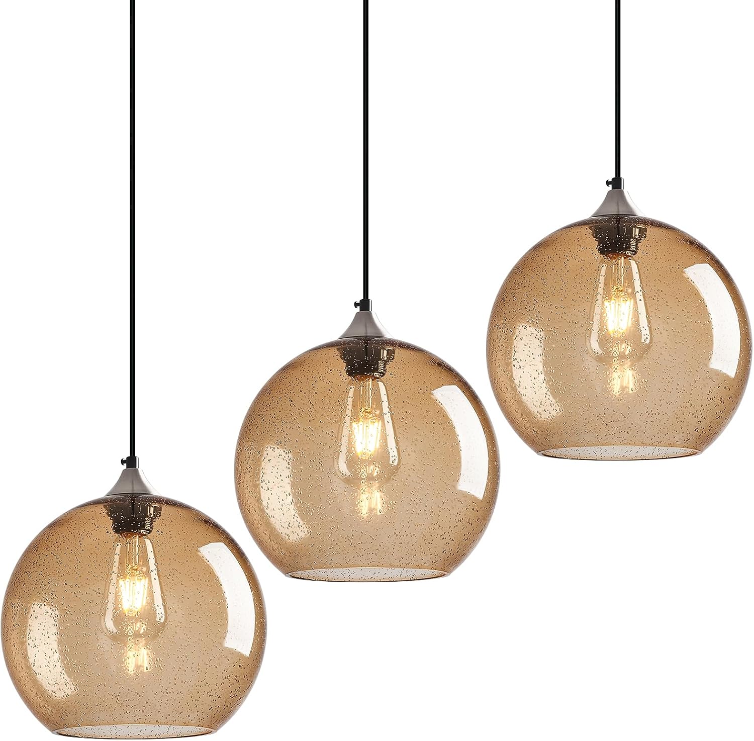 Amber Pendant Lights Kitchen Island 3 Pack, 5.9 in Seeded Glass Globe - Image 69