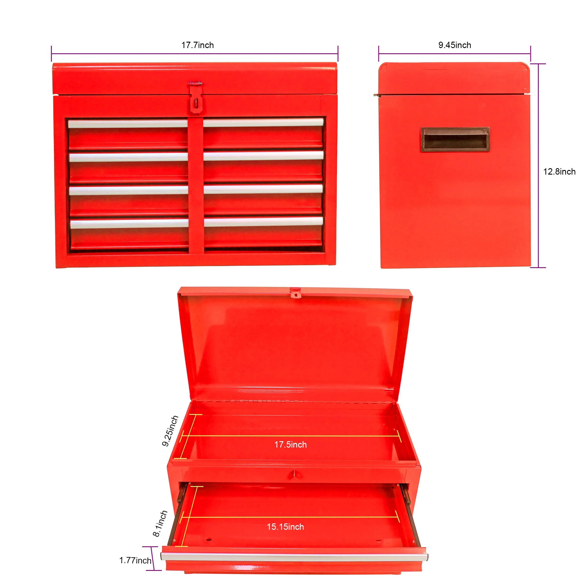BTMWAY 5-Drawer Rolling Tool Storage Cabinet with Detachable Top Tool Box, Tool Chest with Universal Lockable Wheels, Metal Tool Cart for Garage, Workshop, Barbershop,red - Image 8