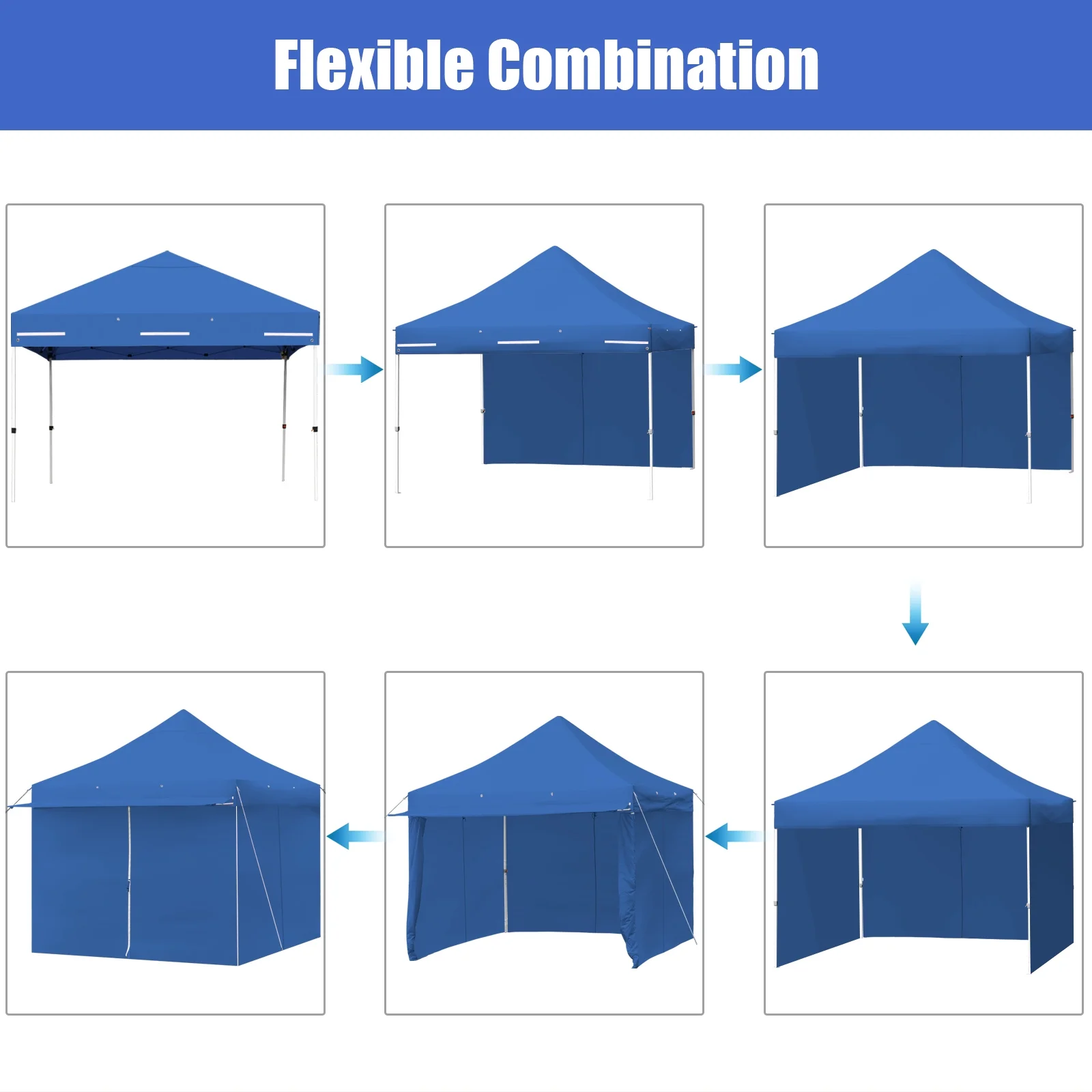 Patiojoy 10x10ft Pop up Tent, 4 Height Adjustment Folding Camping Tent with Awning Blue - Image 11