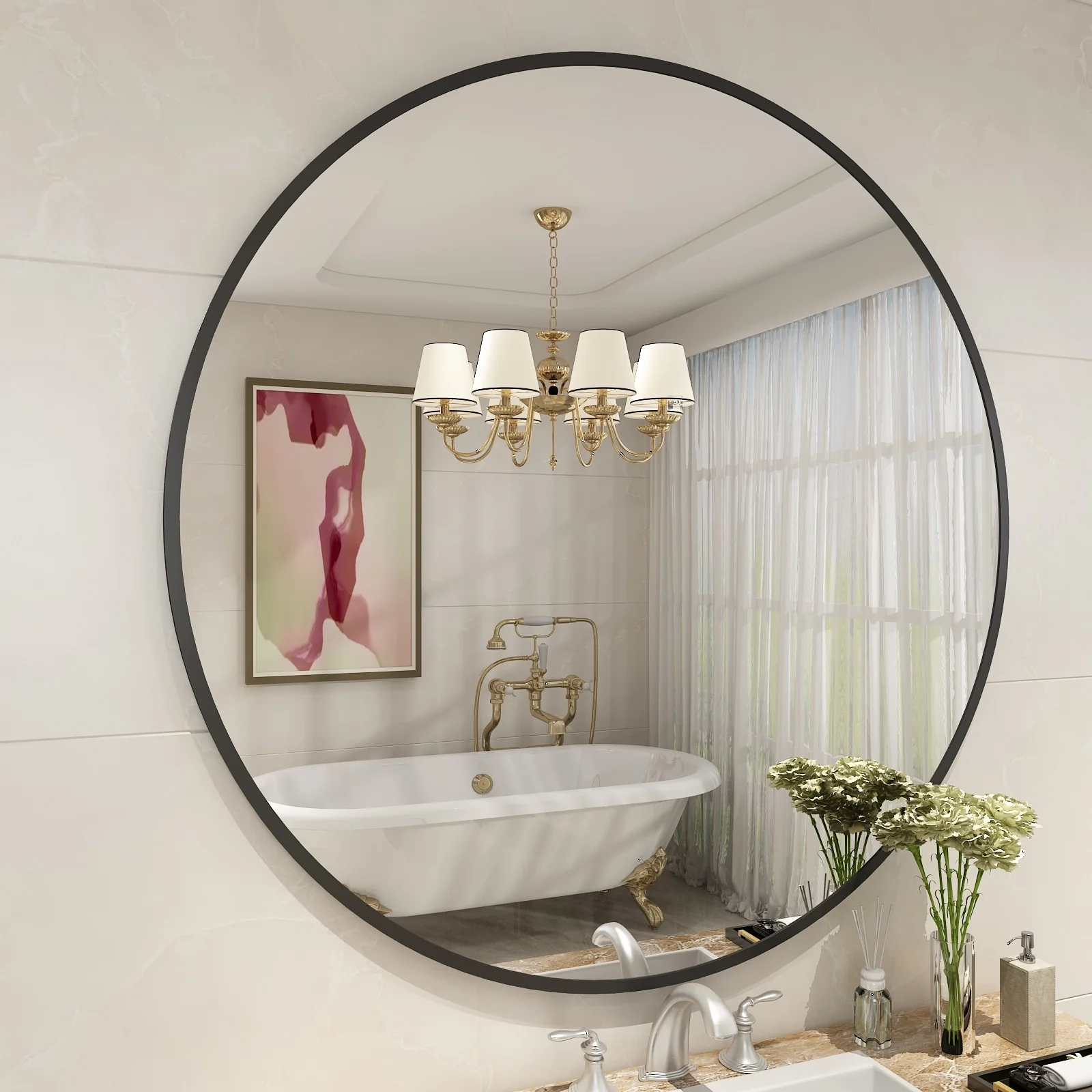 Round Metal Black Frame Bathroom Vanity Mirror, Wall Mounted Decorative Mirror - Image 29