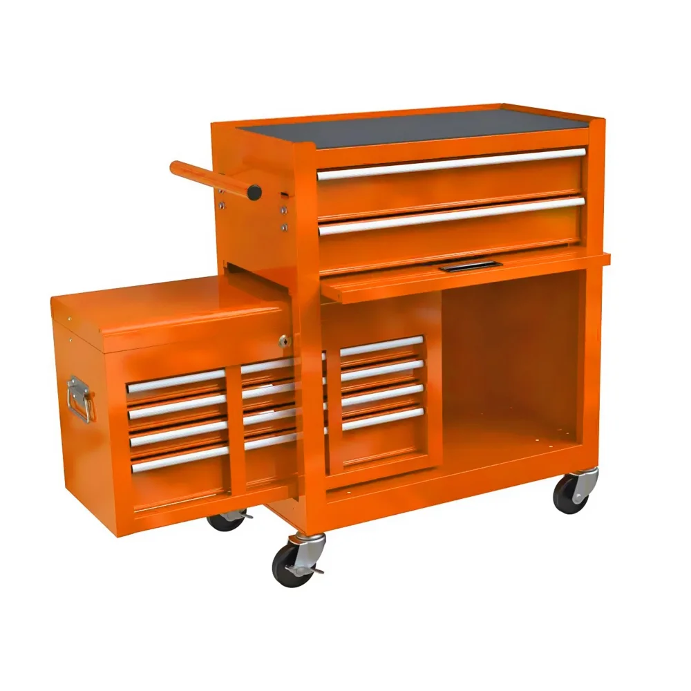 8-Drawer Rolling Tool Chest with Wheels, Removable Tool Box with Locking System, Tool Box Organizer with Hooks, Large Capacity Garage Storage Cabinet for Warehouse, Garage, Repair Shop, Orange - Image 9