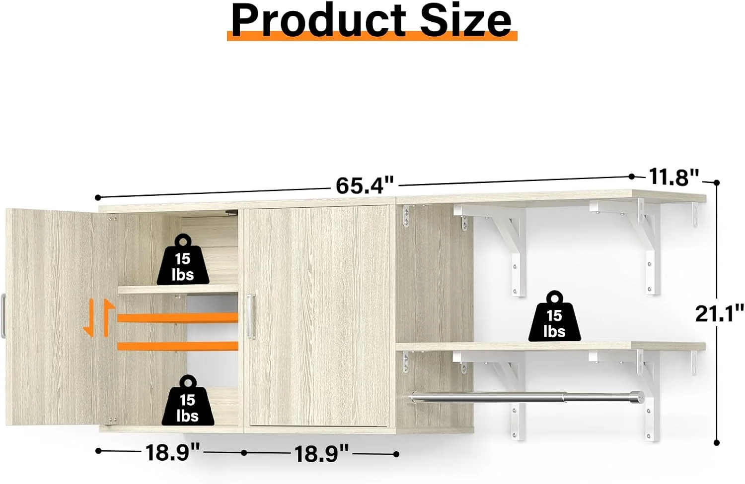 Homieasy Wall Mounted Cabinet with Hanging Rod, 65'' Wide Laundry Cabinet with 2 Shelves and Doors, Reversible, Small Storage Cabinet for Laundry, Bedroom, 300+ LBS Weight Capacity, White - Image 24