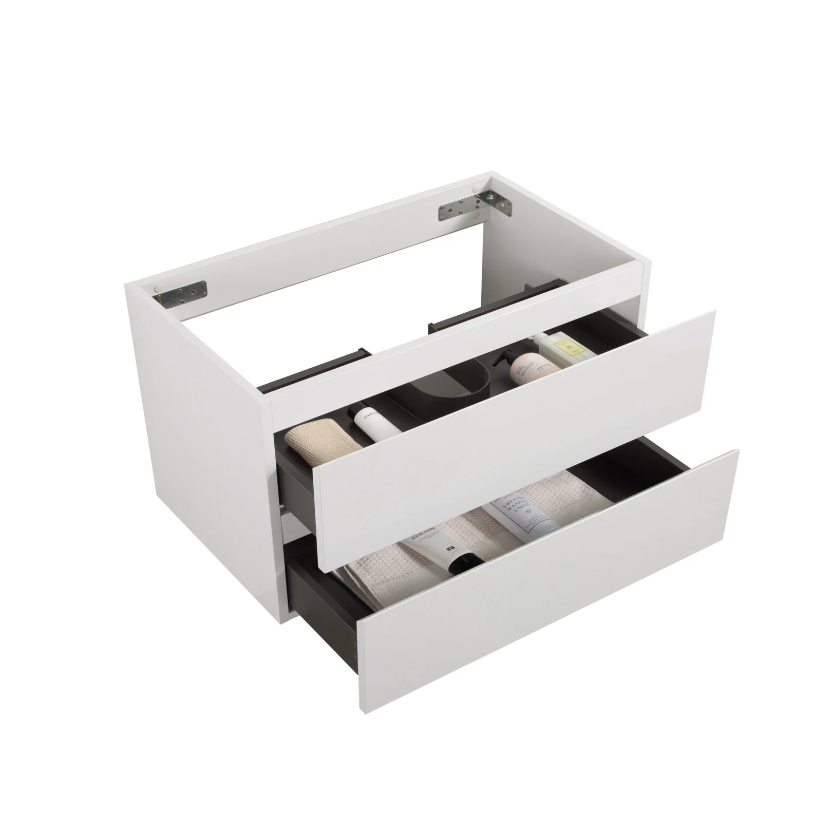 Wall Mount Bathroom Cabinet Without Basin, Gray Two-Drawer Storage Unit with Pre-Assembled Design for Space-Saving Modern Bathrooms - Image 17