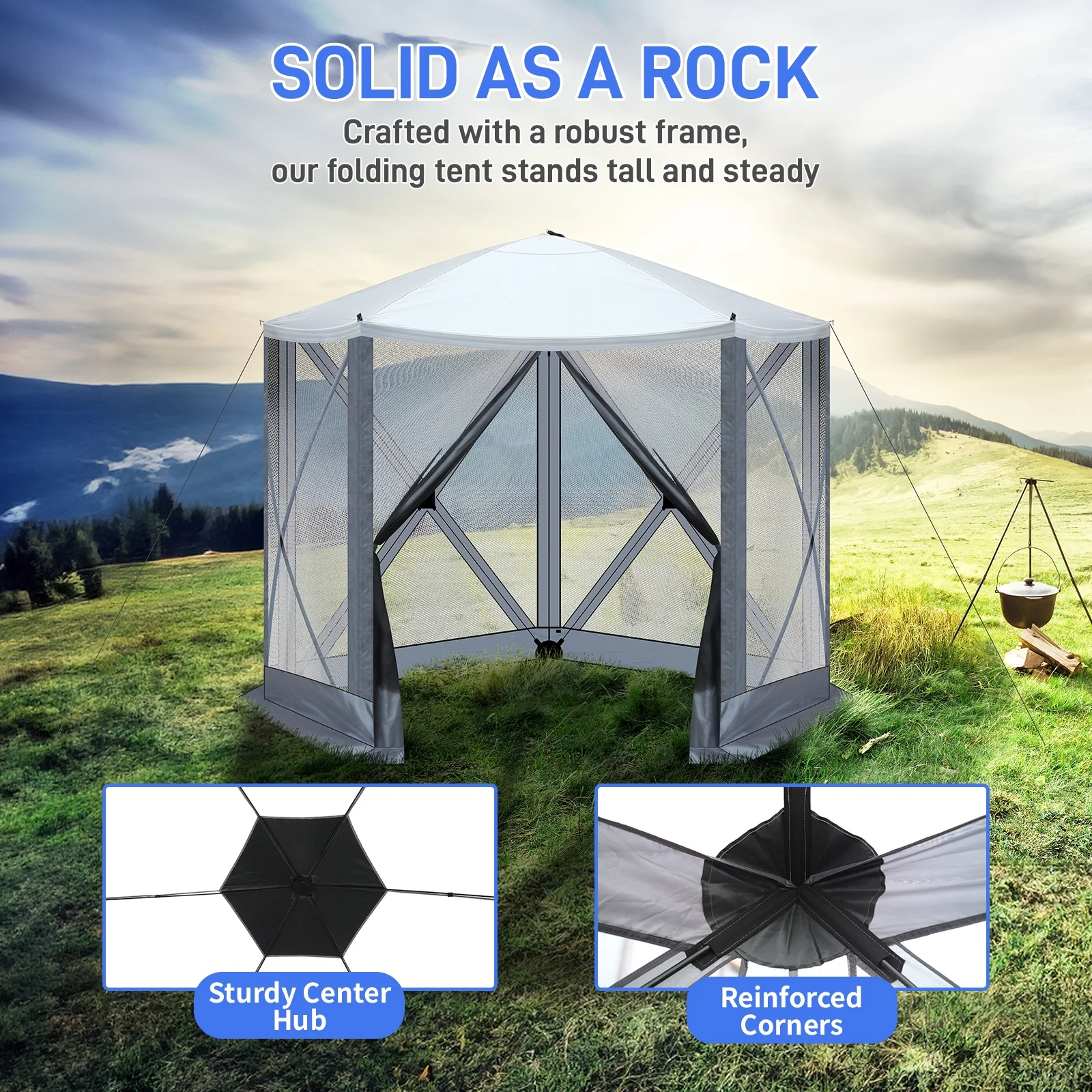 10'x10' Outdoor Pop-Up Camping Canopy - UV & Waterproof, 5 Mesh Sidewalls, Portable with Carrying Bag for Camping,Patio,Lawn, Gray - Image 7
