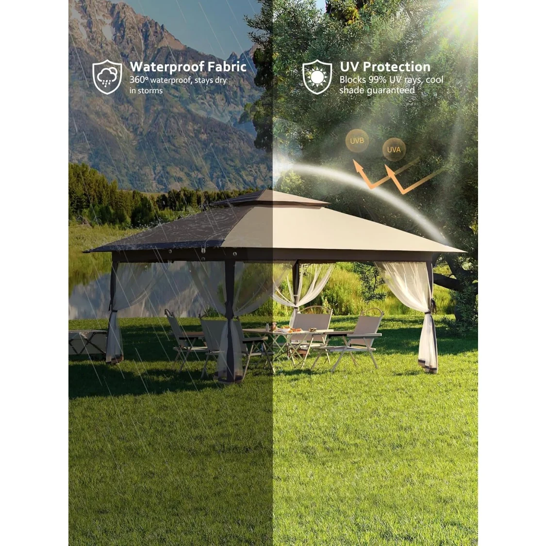 13x13FT with Expansion Bolts, Canopy Tent, Heavy Duty Party Tent & Shelter with Double Roofs, Mosquito Nettings and Privacy Screens Tent for Party, Wedding, Outdoor Dining, Patio, Backyar - Image 29
