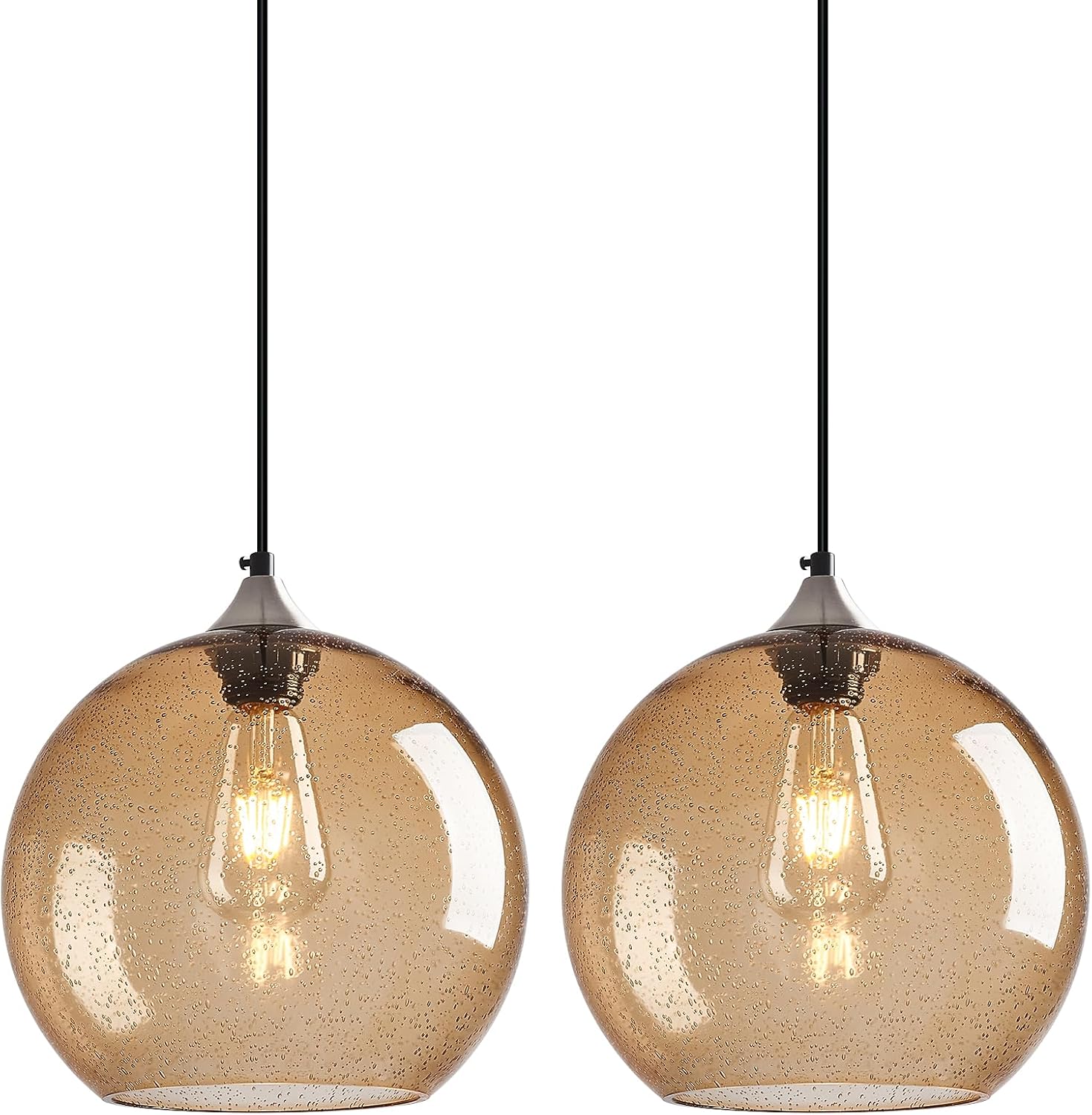 Amber Pendant Lights Kitchen Island 3 Pack, 5.9 in Seeded Glass Globe - Image 83
