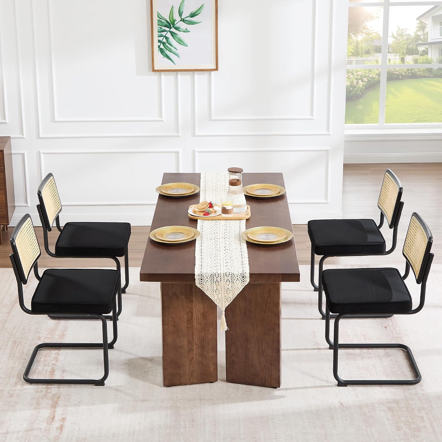 Natural Rattan Dining Chairs Set of 2, Modern Cesca Kitchen Chair - Image 16