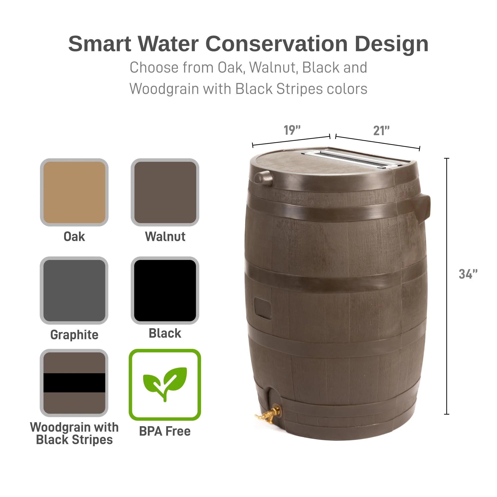 50 Gallon Rain Barrel with Brass Spigot, Walnut Rainwater Collection Barrel for Garden and Outdoor Use - Image 4