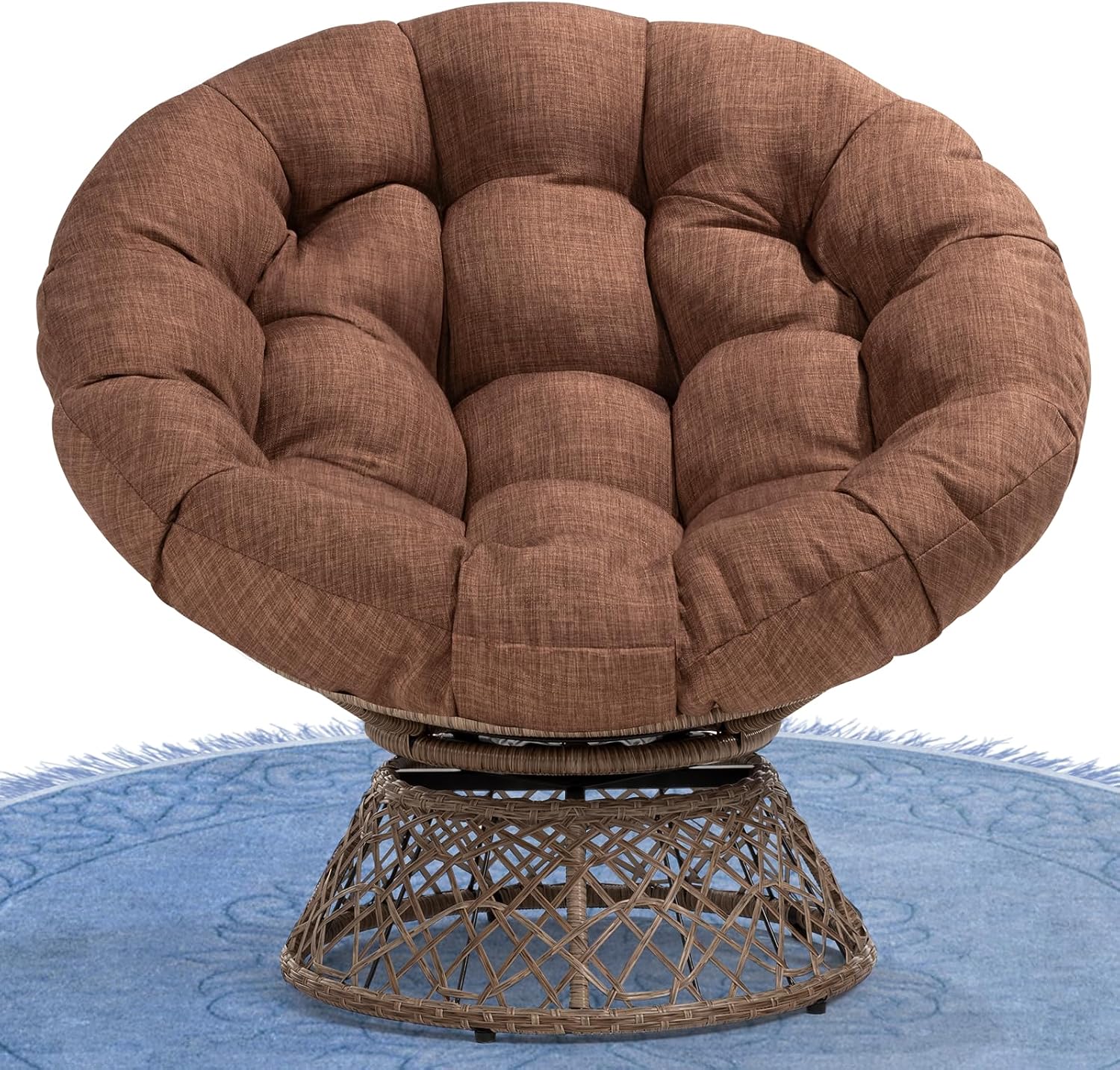 40" Wicker Papasan Chair, 360° Swivel, Arctic Snow, Brown Base