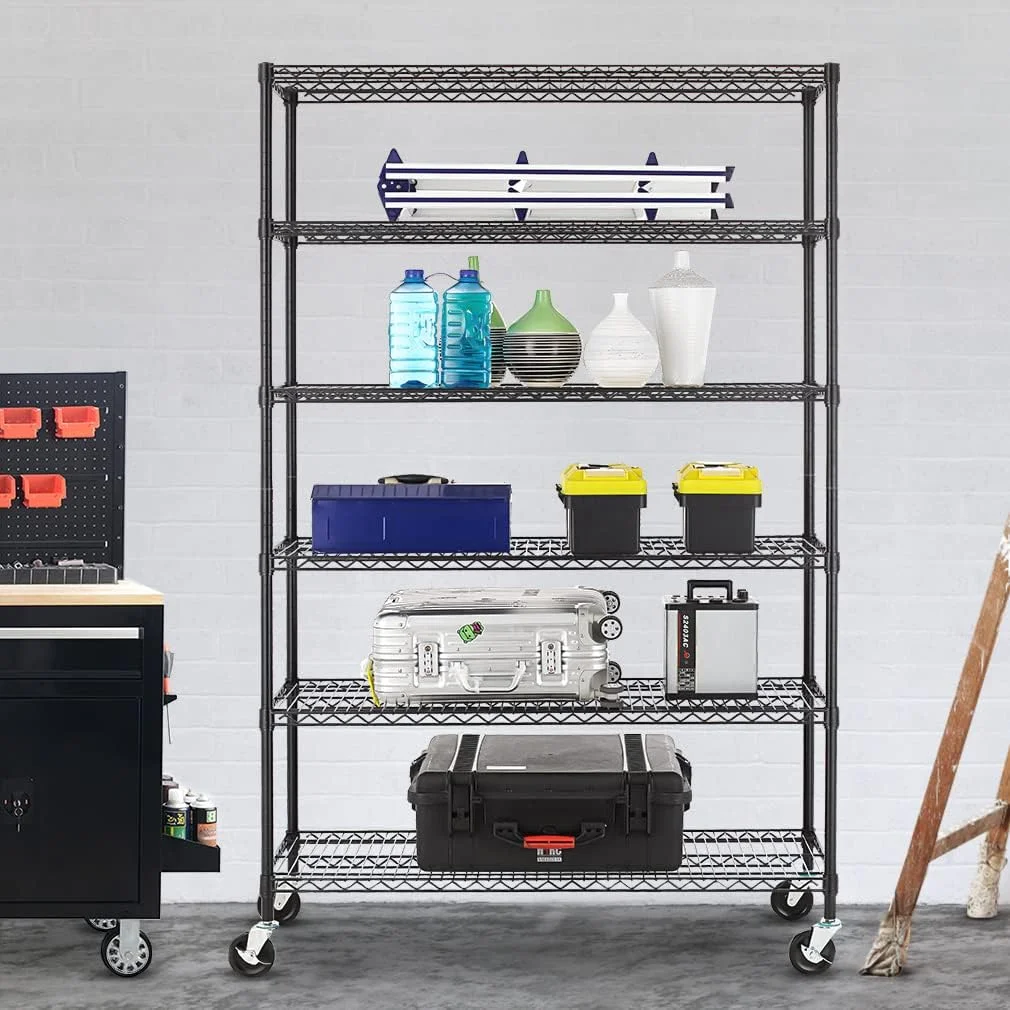 XF XINFENG 6 Tier Storage Shelves Adjustable Wire Shelving Heavy Duty Metal Shelves with Wheels 2100 lbs Capacity,Black - Image 8