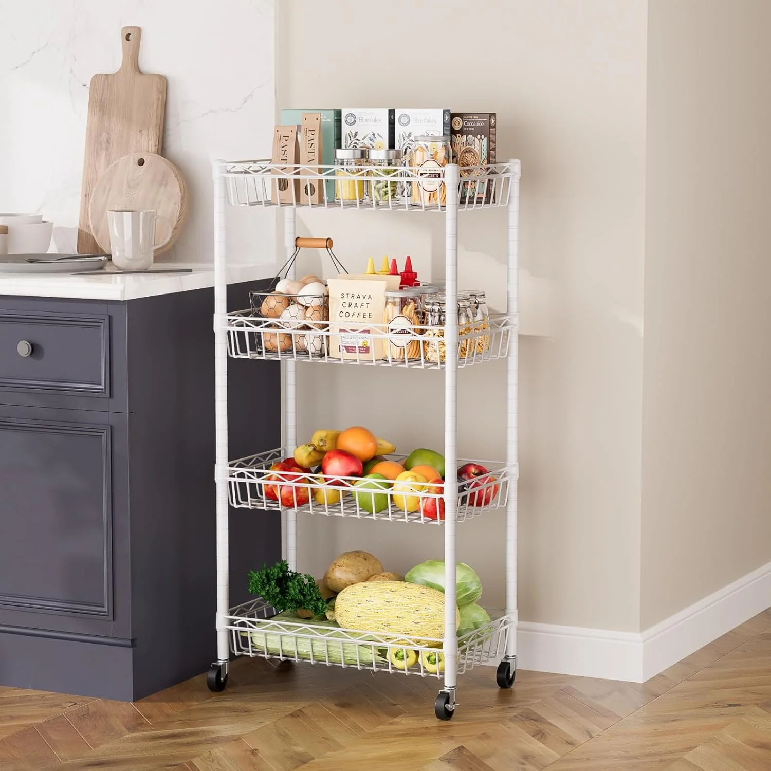 6 Tier Wire Shelving Unit with Wheels Baskets Storage Rack Corner Shelves Adjustable Shelf Closet Bathroom Organizers Metal Pantry Kitchen Garage Laundry Room 13.5" D x 13.5" W x 63" H Silver - Image 27