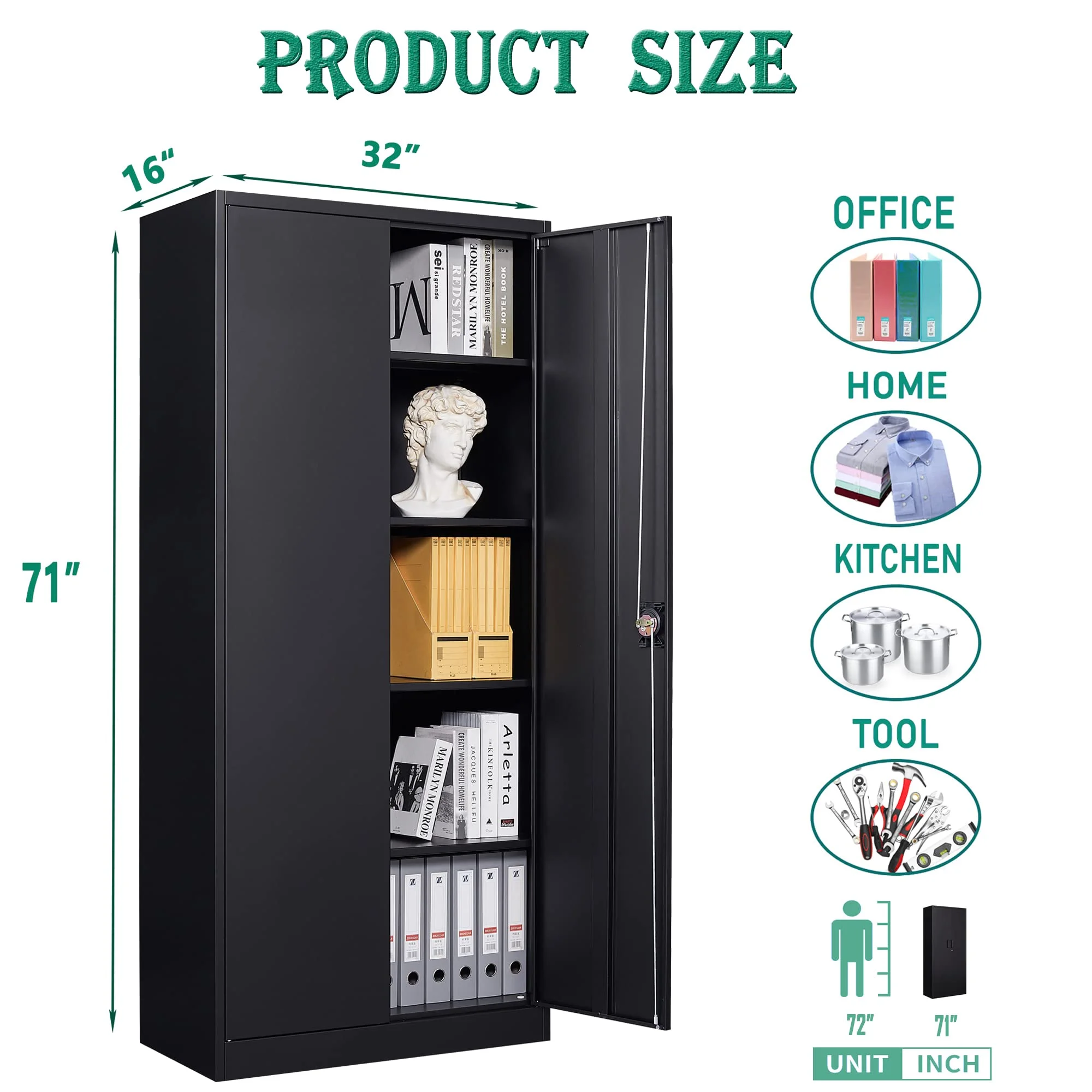 STANI Metal Garage Storage Cabinets with Lock Door and Adjustable Shelves, Steel Tool Cabinets for Home,Office,Warehouse Organisieren - Image 6