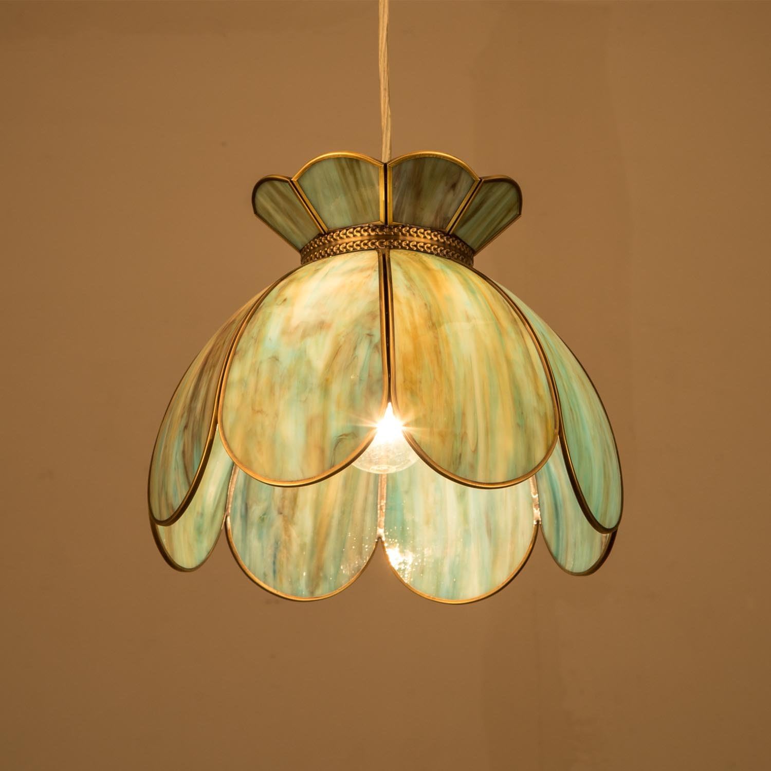 Brass Glass Ceiling Pendant Light, Hanging Lamp with Vintage Lotus Flower Glass Shade for Kitchen Island Dining Room Entryway Living Room-12inches Clear Large Shade - Image 4