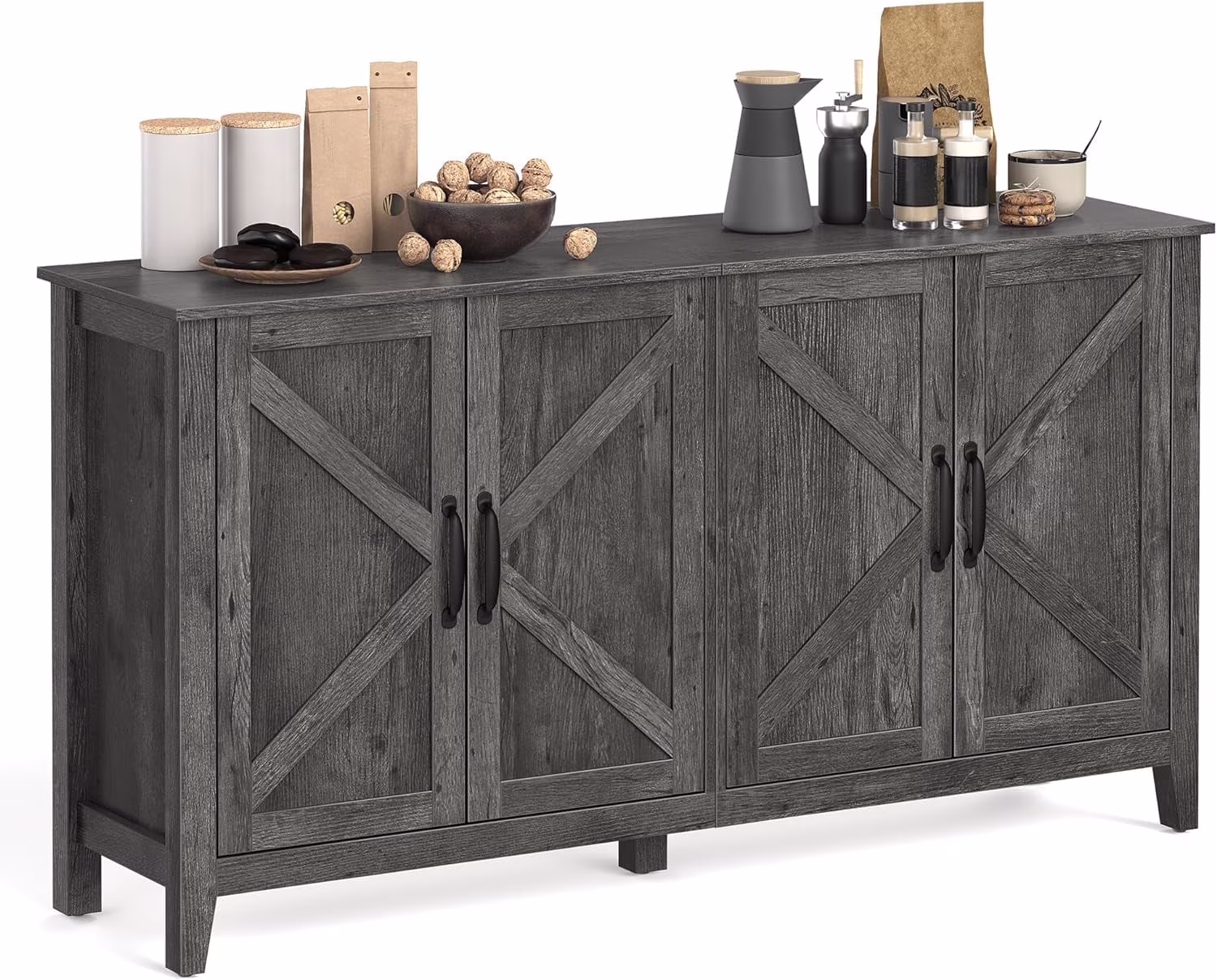 Buffet Cabinet Sideboard Storage Cabinet with Adjustable Shelves for Living Room Rustic Walnut - Image 3