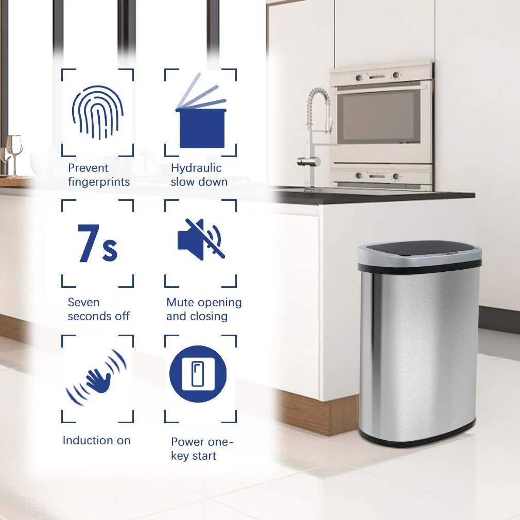 13 Gallon Automatic Kitchen Trash Can with Lid, Touchless Motion Sensor Garbage Bin - Image 7