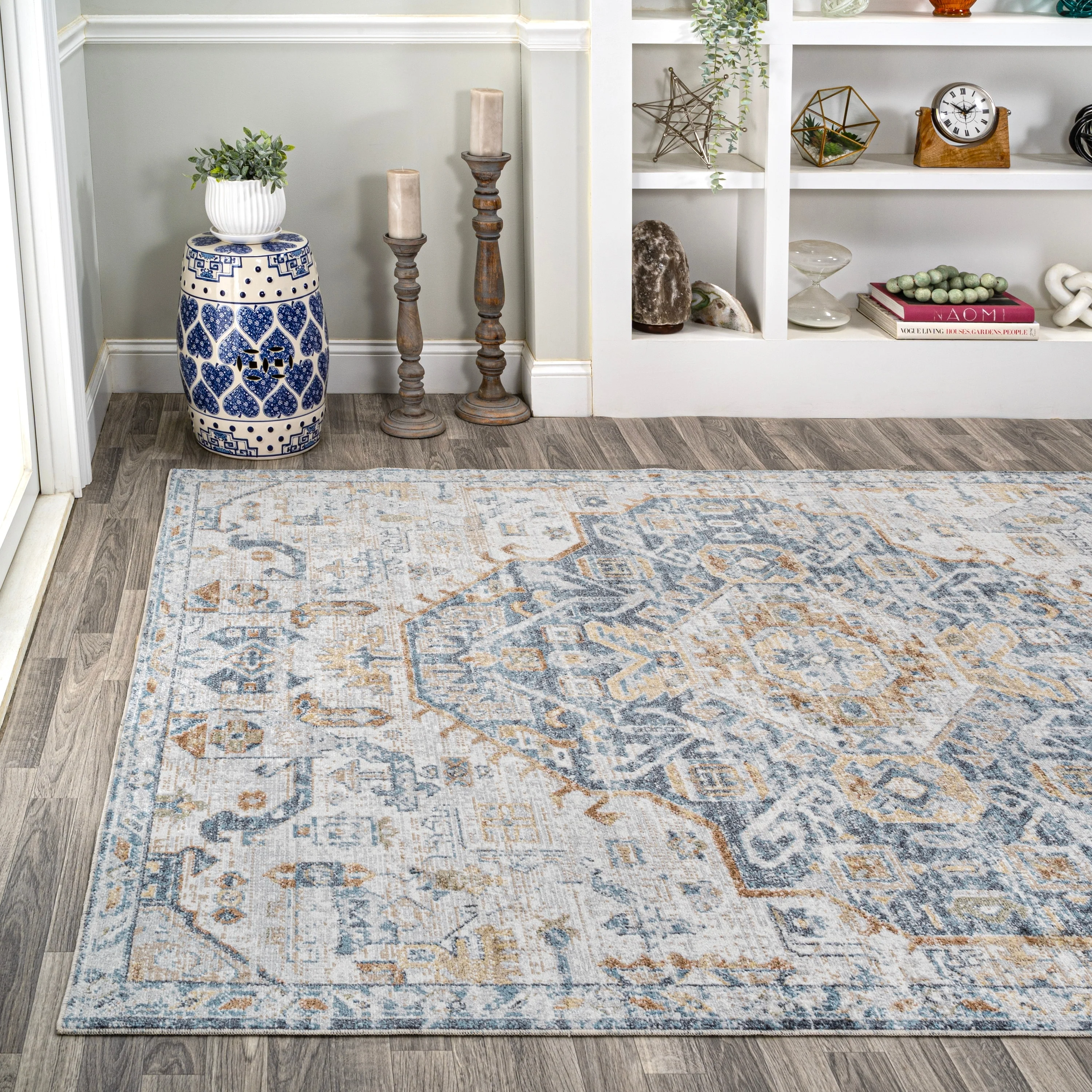 Bohemian Medallion Low-Pile Machine-Washable Area Rug, Cream and Terra - Image 11