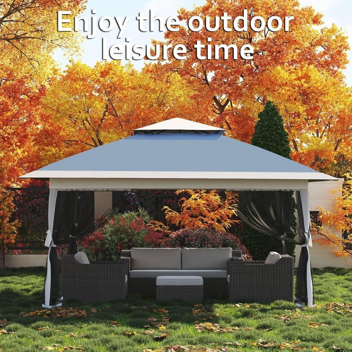 13x13FT with Expansion Bolts, Canopy Tent, Heavy Duty Party Tent & Shelter with Double Roofs, Mosquito Nettings and Privacy Screens Tent for Party, Wedding, Outdoor Dining, Patio, Backyar - Image 37