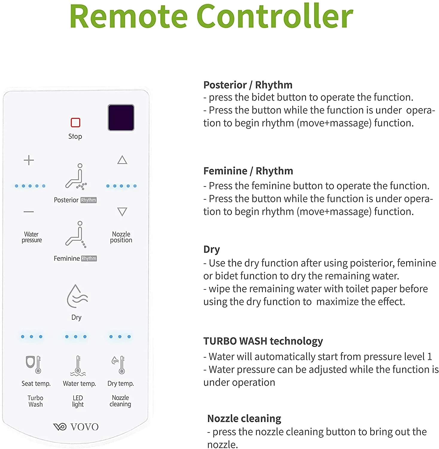 VOVO STYLEMENT VB-6000SE Electronic Bidet, Elongated, UV LED Sterilization, Heated Seat, Warm Dry and Water, Self Cleaning Full Stainless Nozzle, Made in Korea - White - Image 2