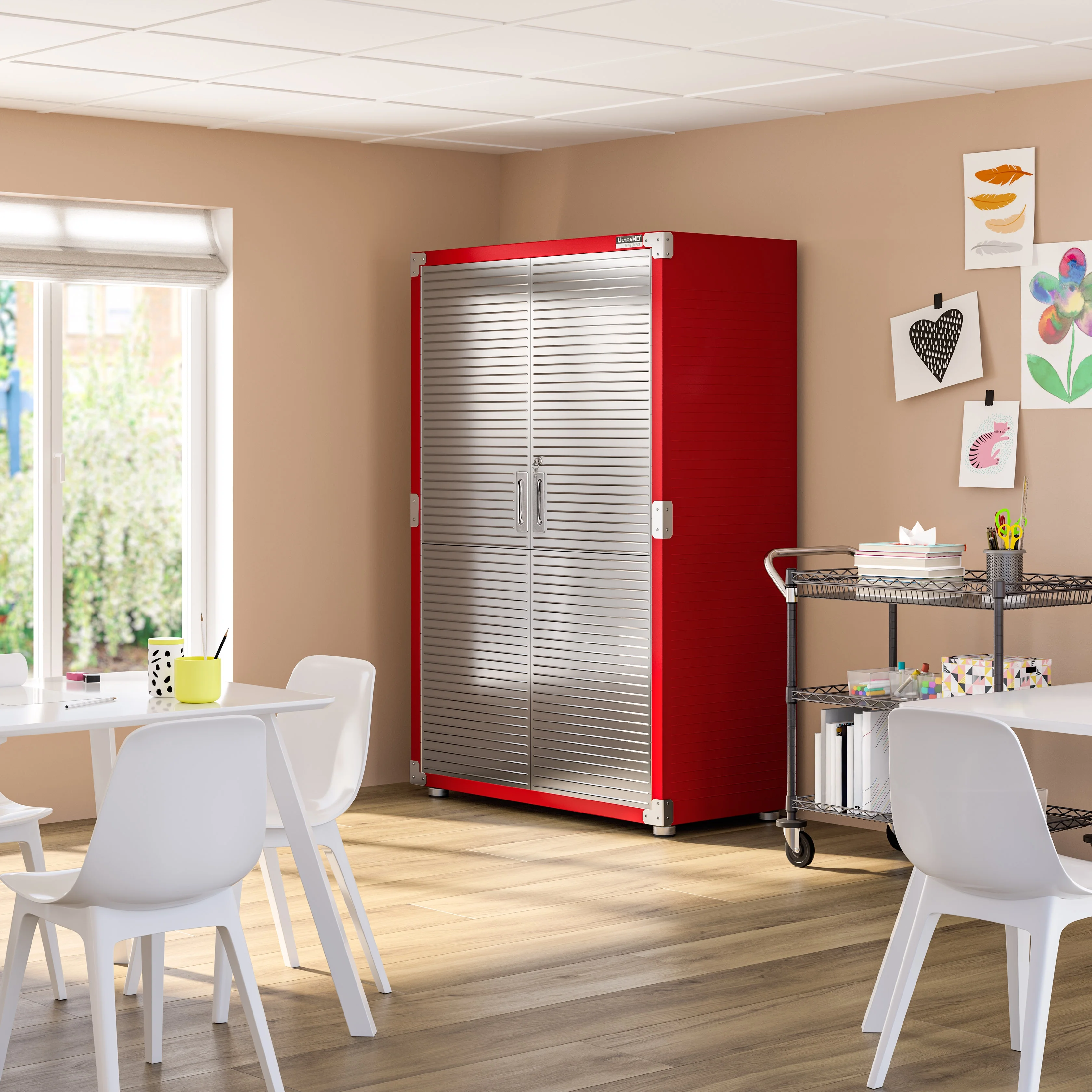 Seville Classics UltraHD? Heavy Steel Lockable Organizer Locker Storage Cabinet, 48" W x 24" D, Red - Image 17