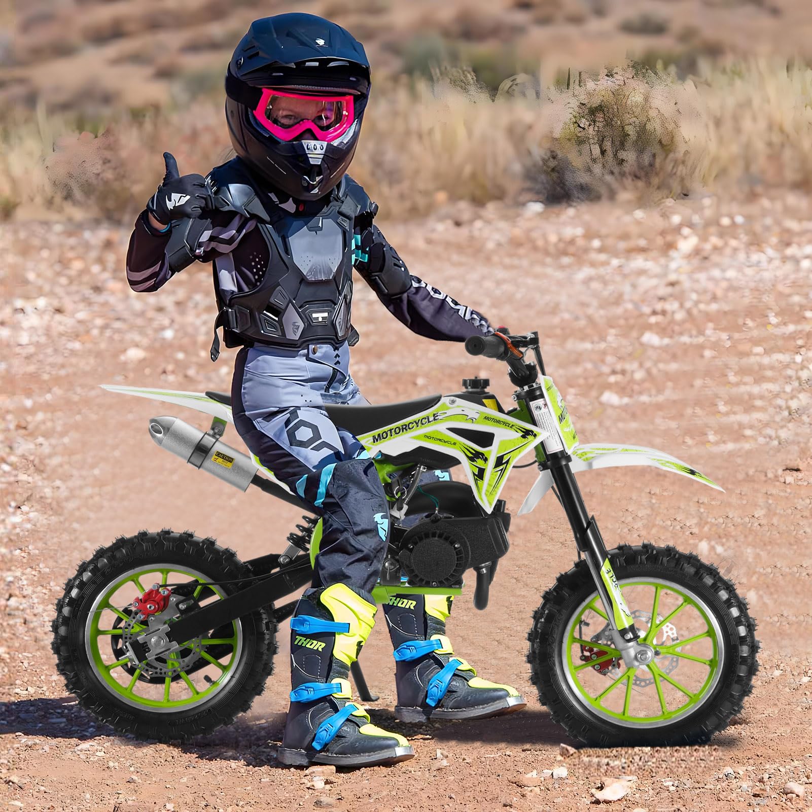 2026 Upgraded 50cc 2-Stroke Kids Dirt Bike Motocross, Pocket Gas Motorbike, Off Road Gas Power Mini Pocket Motorcycle with Front/Rear Disc Brakes, Scooter Bike Pocket, Dirtbike for Kids Green - Image 7